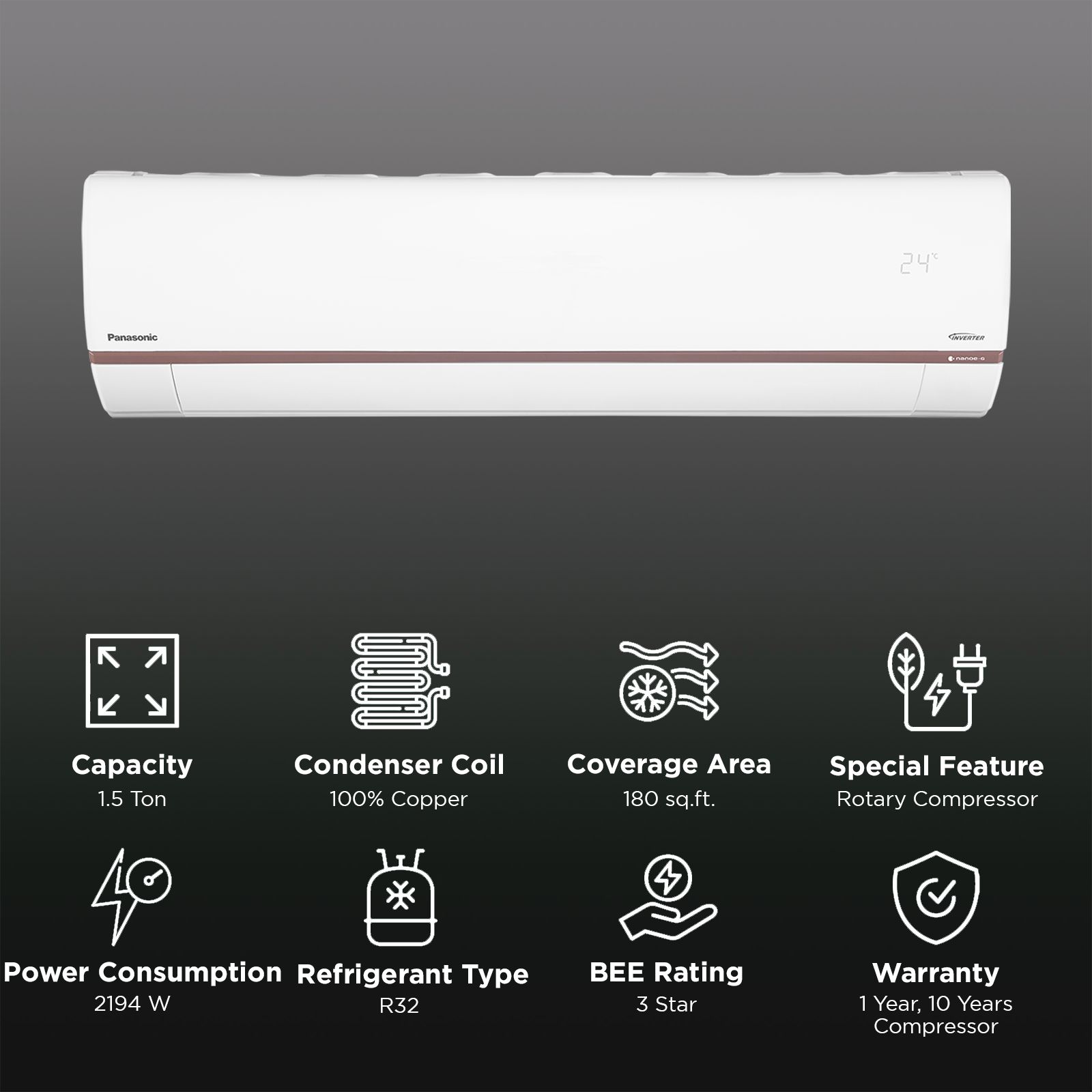 Panasonic WU 7 in 1 Convertible 1.5 Ton 3 Star Inverter Split Smart AC with Voice Assistant (2025 Model, Copper Condenser, CS/CU-WU18BKYFM)_2