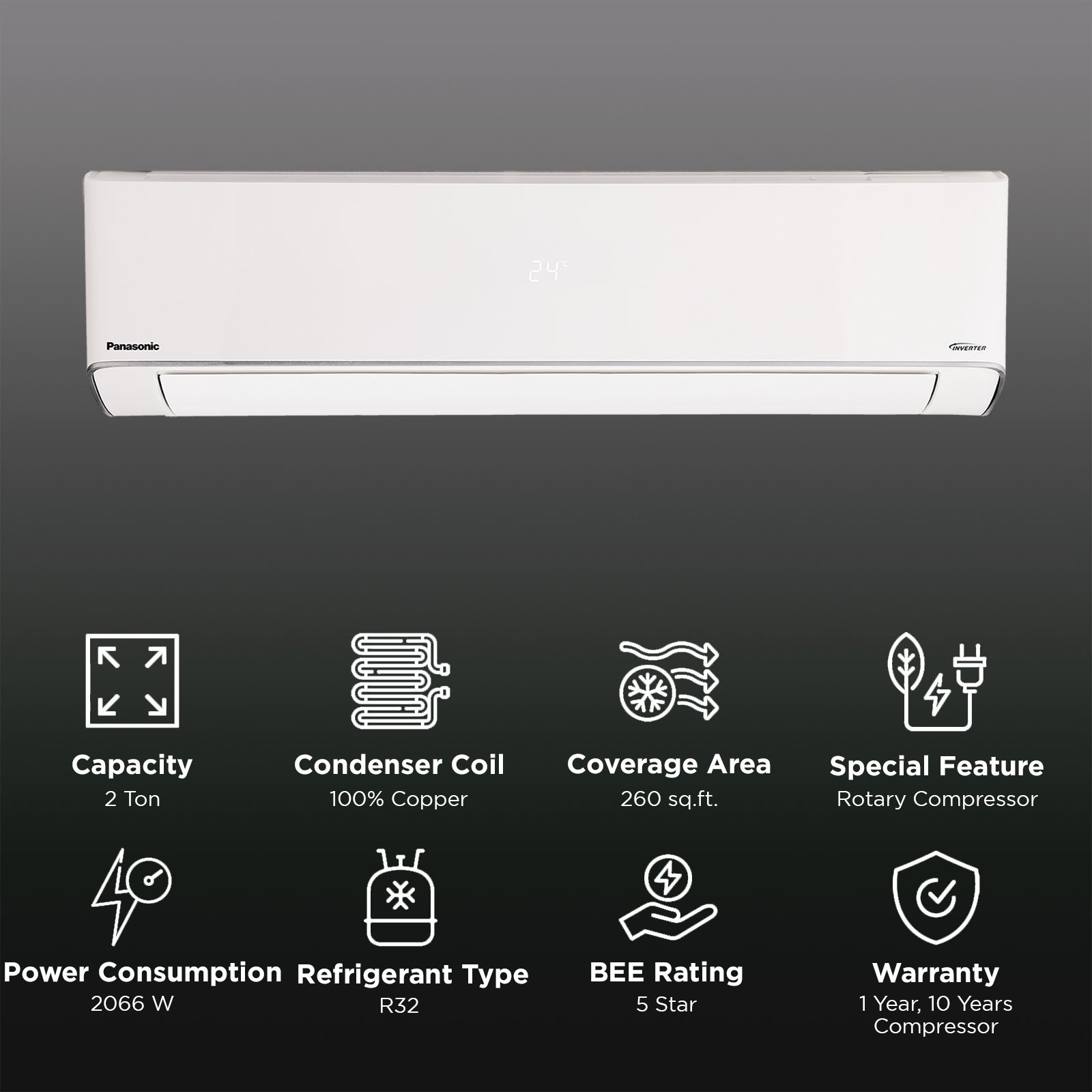 Panasonic EU 7 in 1 Convertible 2 Ton 5 Star Inverter Split AC with PM 0.1 Filter (Copper Condenser, CS/CU-EU24BKY5F) Panasonic EU 7 in 1 Convertible 2 Ton 5 Star Inverter Split AC with PM 0.1 Filter (Copper Condenser, CS/CU-EU24BKY5F)_2