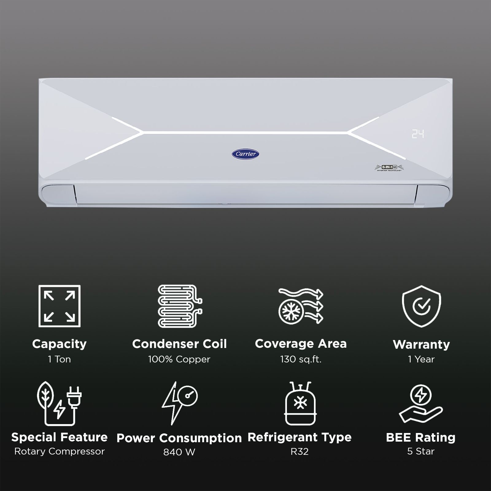 Carrier XPERT LUMO Fxi 6 in 1 Convertible 1 Ton 5 Star Inverter Split Smart AC with Wi-Fi Supported (Copper Condenser, CAI12PL5R35W0)_2