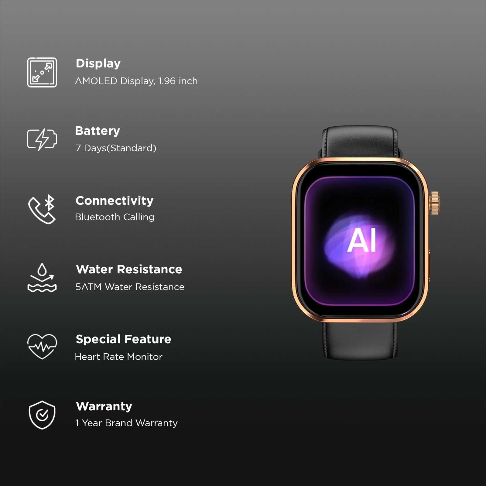 noise ColorFit Pro 6 Max Smartwatch with Bluetooth Calling (49.78mm AMOLED Display, 5ATM Water Resistant, Copper Black Strap) noise ColorFit Pro 6 Max Smartwatch with Bluetooth Calling (49.78mm AMOLED Display, 5ATM Water Resistant, Copper Black Strap)_2