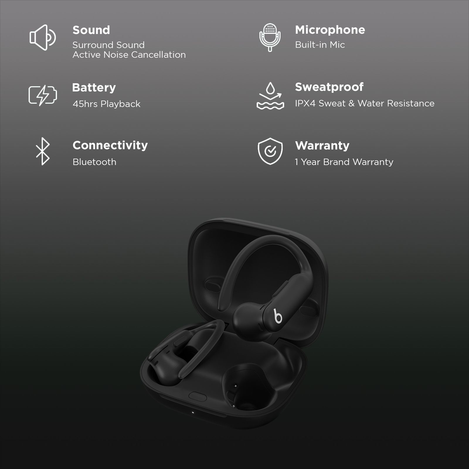 beats Powerbeats Pro 2 MX723ZM/A TWS Earbuds with Active Noise Cancellation (IPX4 Sweat & Water Resistant, Heart-rate Monitoring, Jet Black)_2