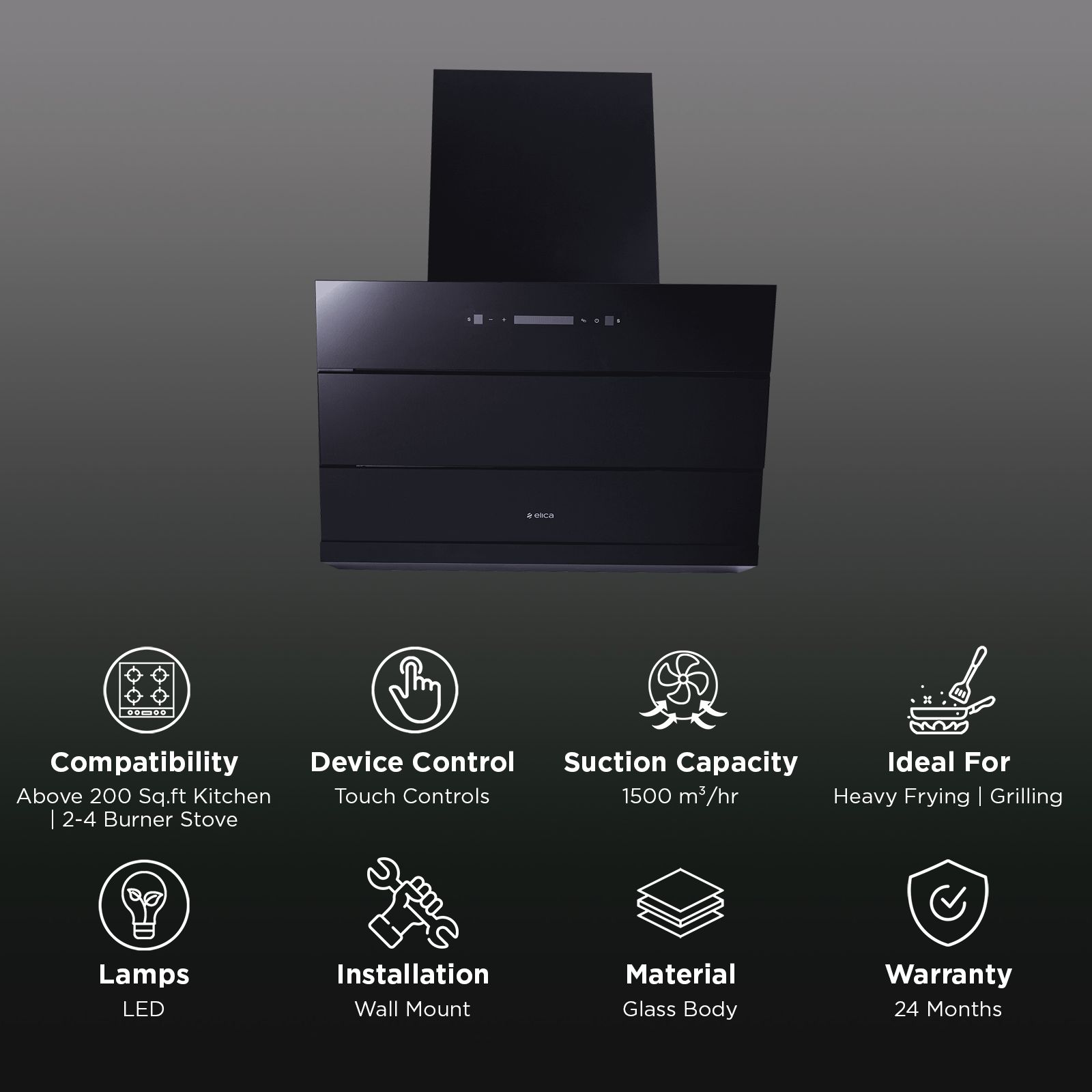 elica EFL 3V 751 BLDC HAC LTW MS NERO 75cm 1500m3/hr Ductless Auto Clean Cabinet/Hob Mounted Chimney with Motion Sensor Control (Black)_3