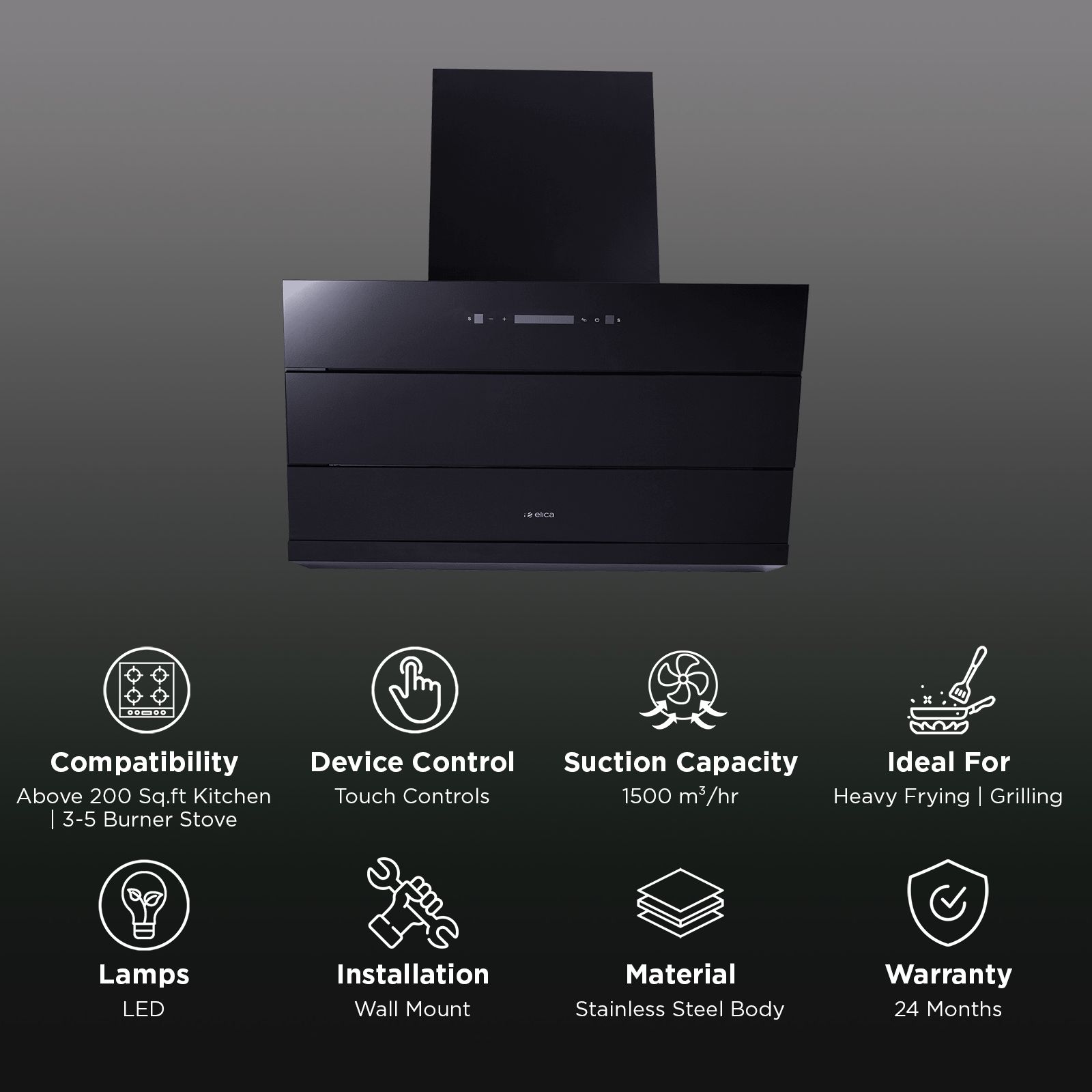 elica EFL 3V 901 BLDC HAC LTW MS NERO 90cm 1500m3/hr Ductless Auto Clean Cabinet/Hob Mounted Chimney with Motion Sensor Control (Black)_3