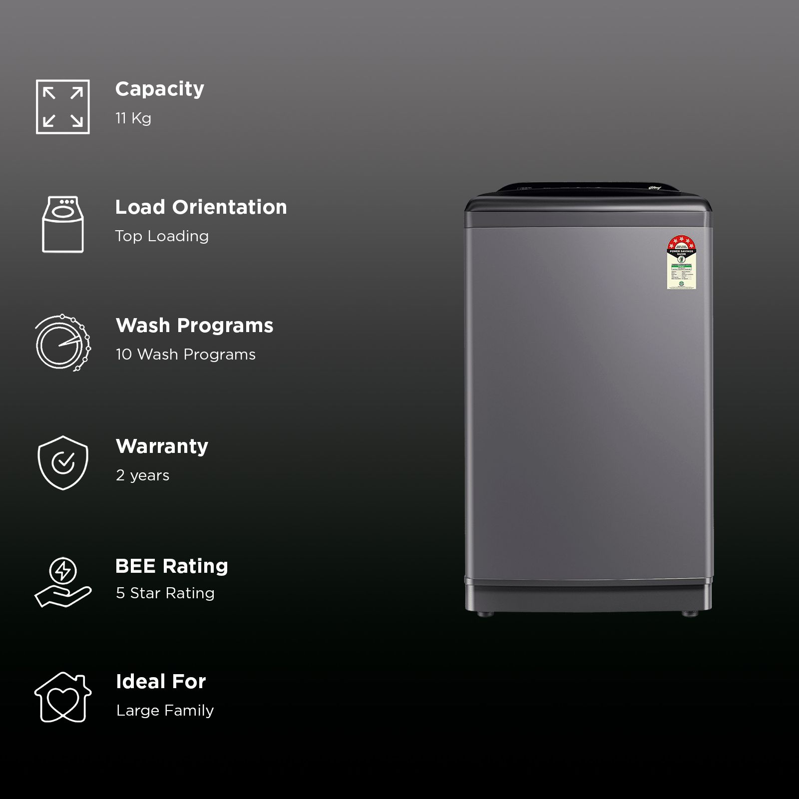 Godrej 11 kg 5 Star Fully Automatic Top Load Washing Machine (Hydris, 52141601SD00512, In-built Heater, Glacial Grey) Godrej 11 kg 5 Star Fully Automatic Top Load Washing Machine (Hydris, 52141601SD00512, In-built Heater, Glacial Grey)_3