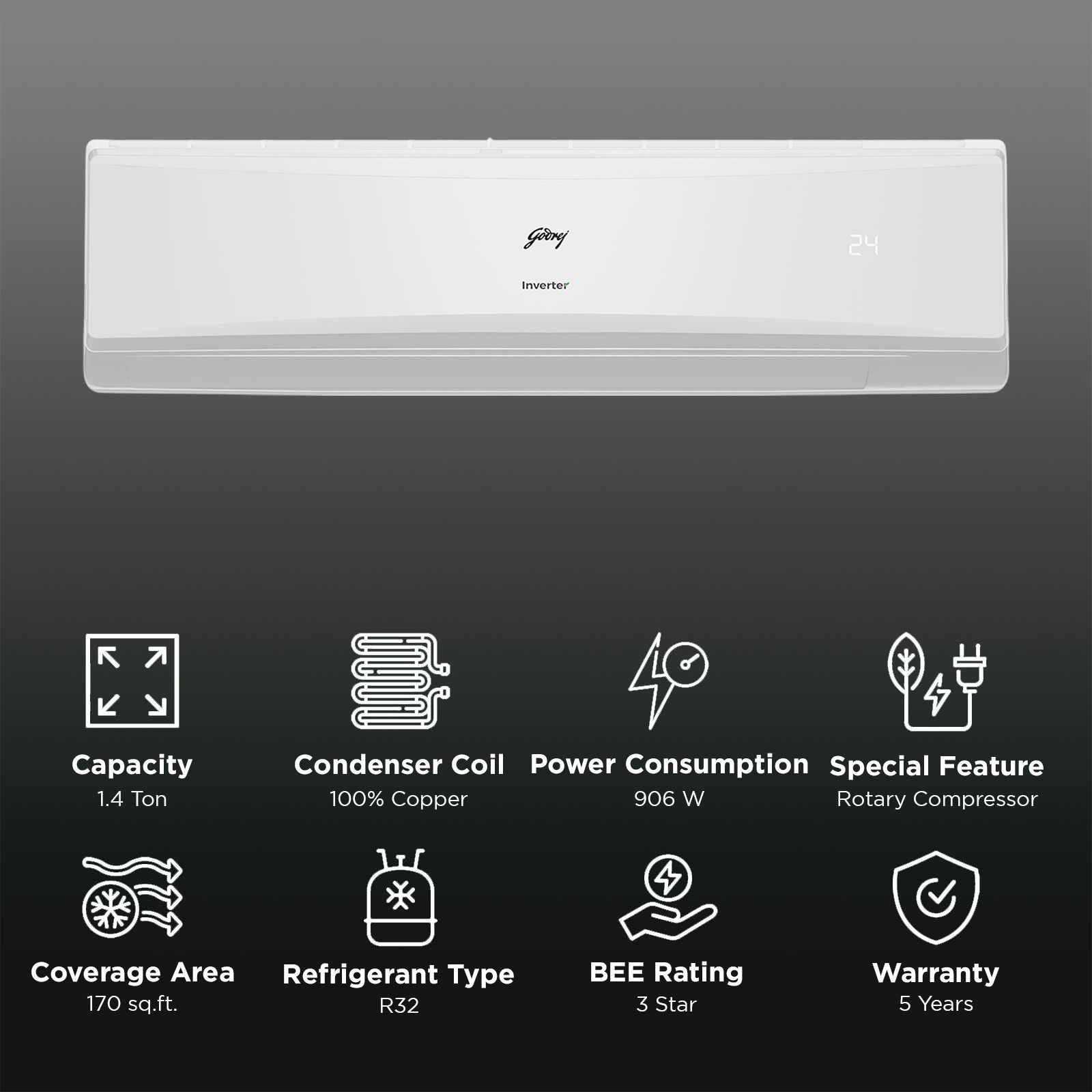 Godrej T Series Convertible 1.4 Ton 3 Star Inverter Split AC with I-Sense Technology (Copper Condenser, 40101701SD01470)_2