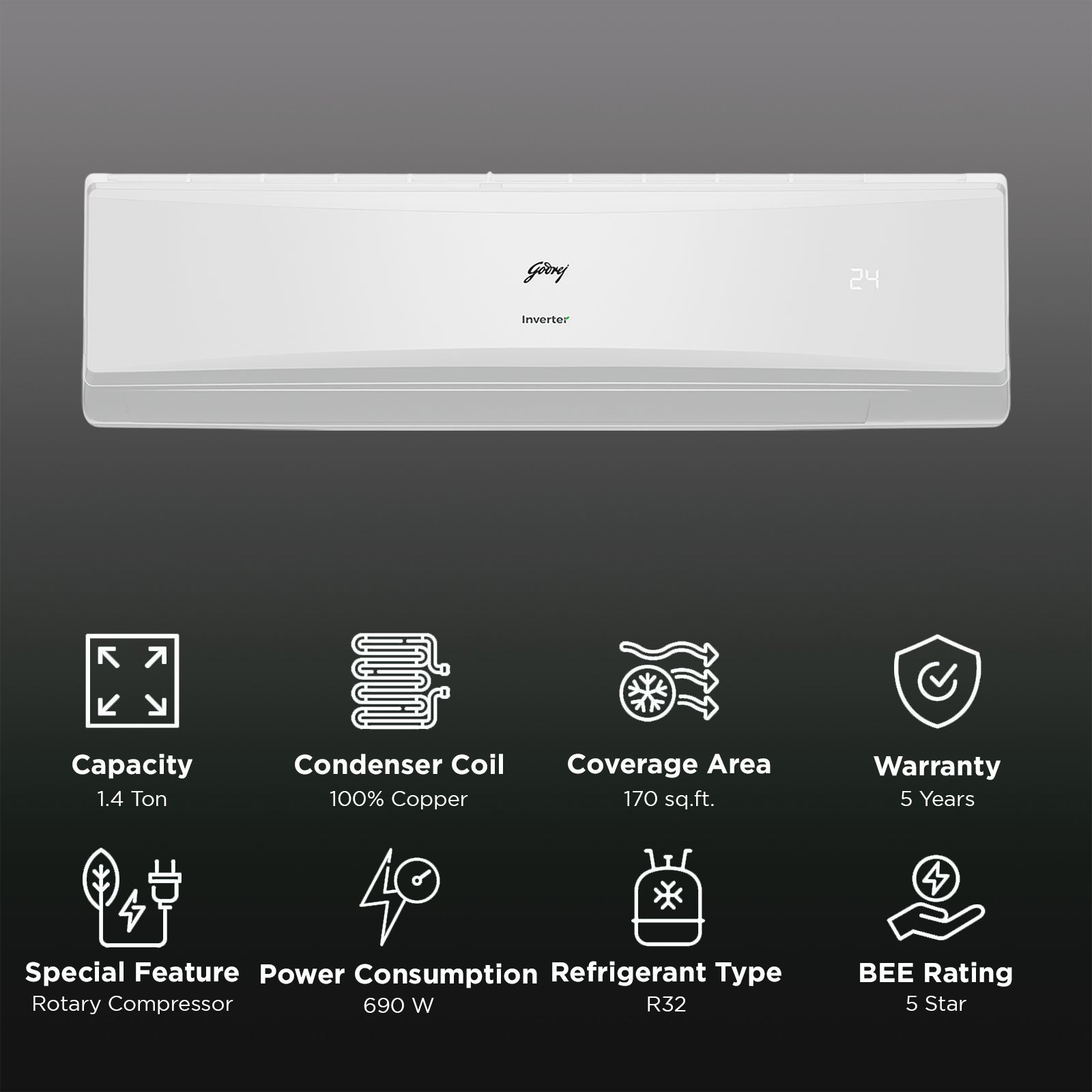 Godrej P Series Convertible 1.4 Ton 5 Star Inverter Split AC with I-Sense Technology (Copper Condenser, 40101701SD01549)_2