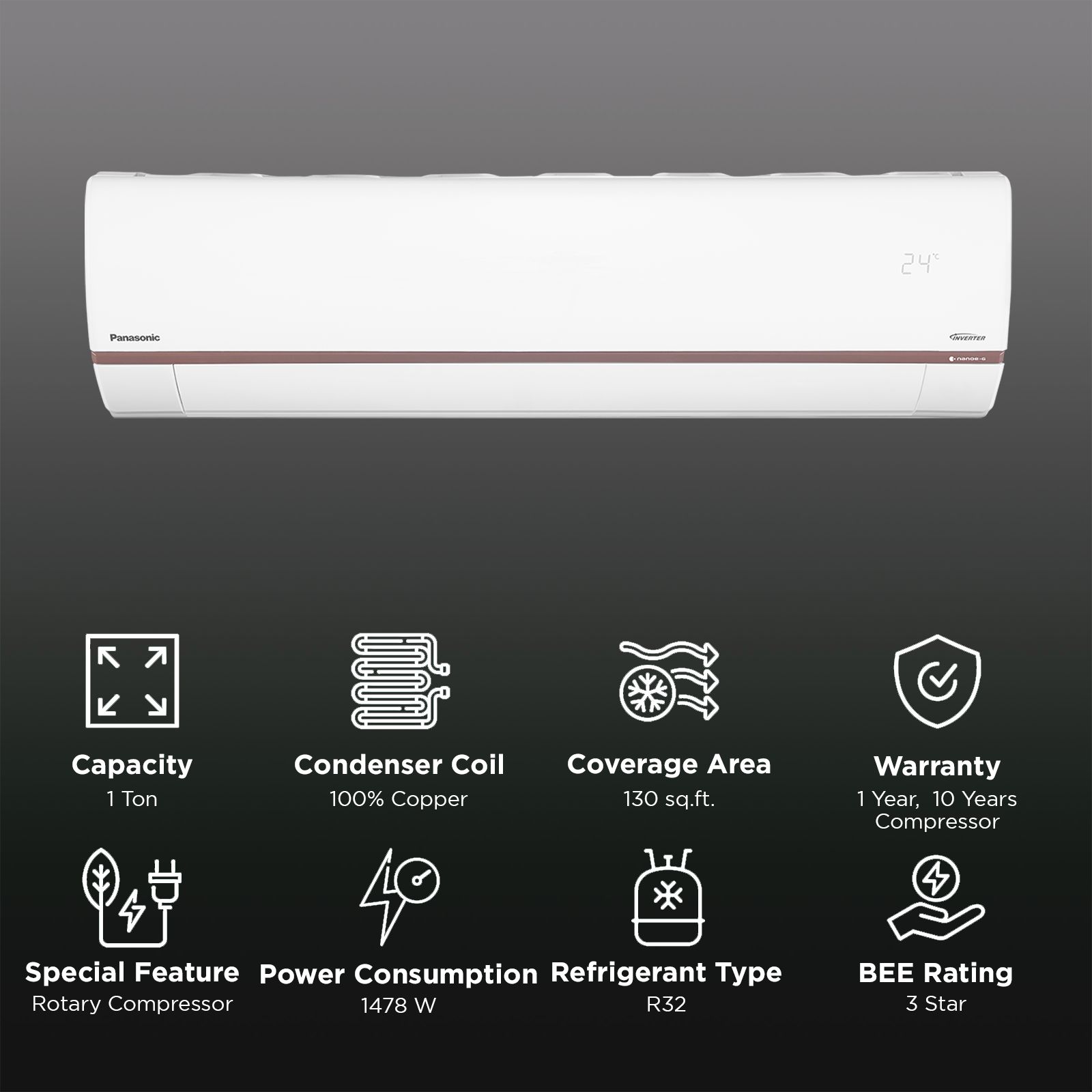 Panasonic WU 7 in 1 Convertible 1 Ton 3 Star Inverter Split Smart AC with Voice Assistant (2025 Model, Copper Condenser, CS/CU-WU12BKYFM)_2