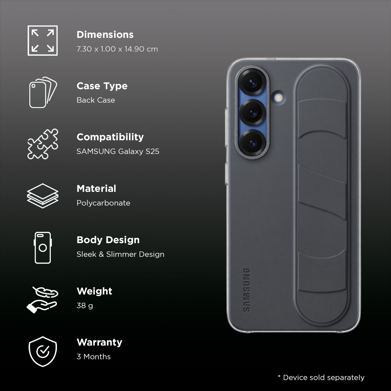 SAMSUNG Polycarbonate Standing Grip Case for SAMSUNG Galaxy S25 (Ul Certified, Black)_2