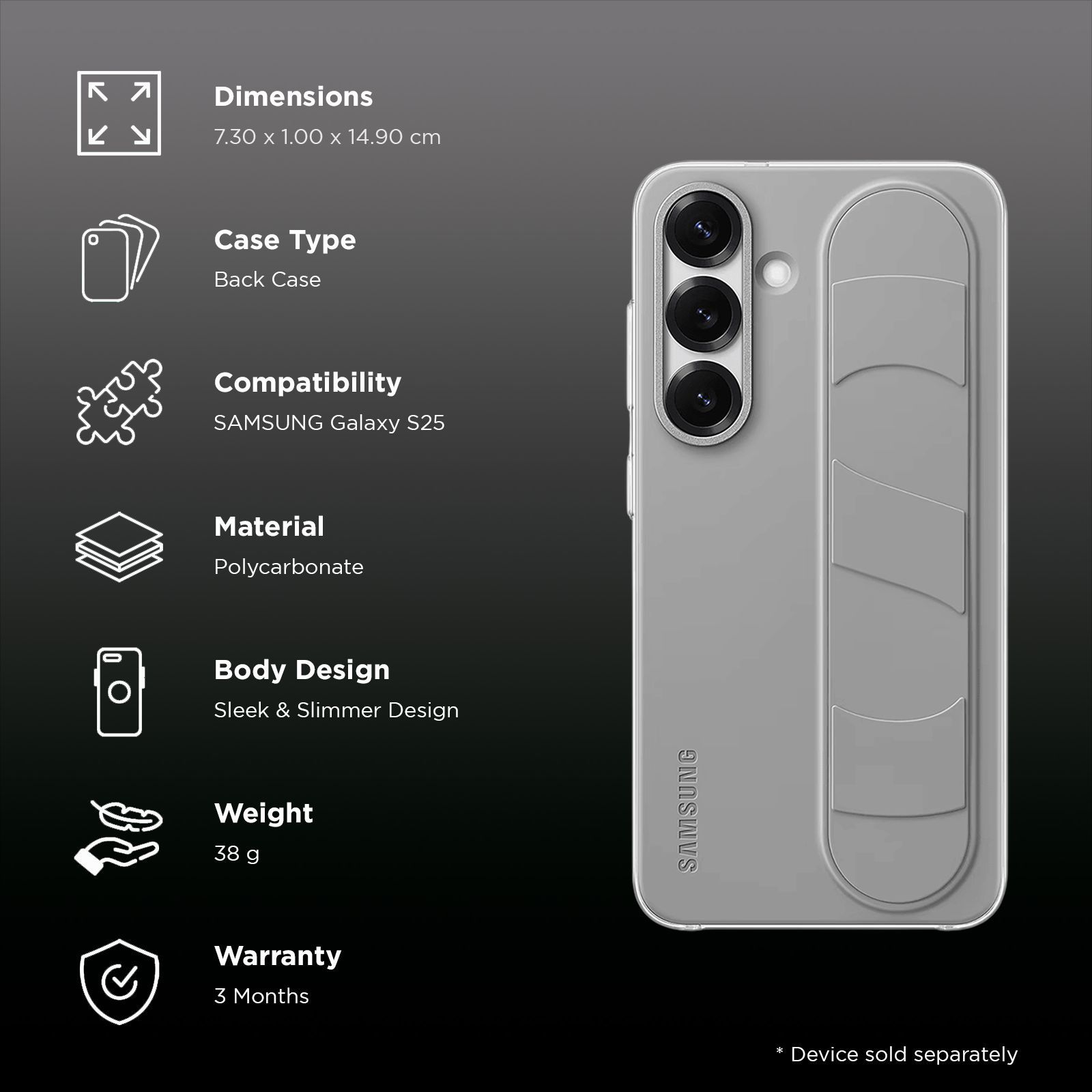 SAMSUNG Polycarbonate Standing Grip Case for SAMSUNG Galaxy S25 (Ul Certified, Gray)_2