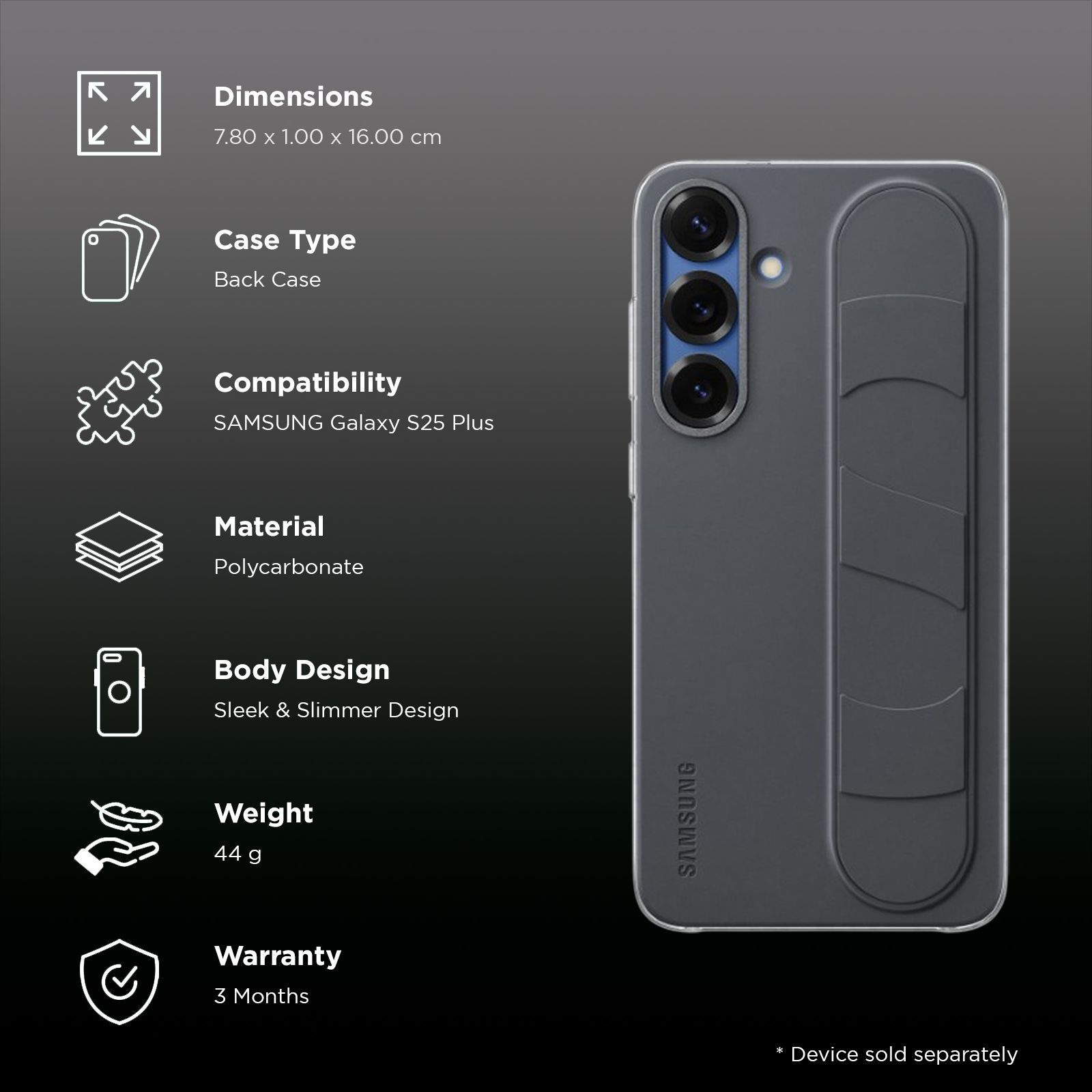 SAMSUNG Polycarbonate Standing Grip Case for SAMSUNG Galaxy S25 Plus (Ul Certified, Black)_2