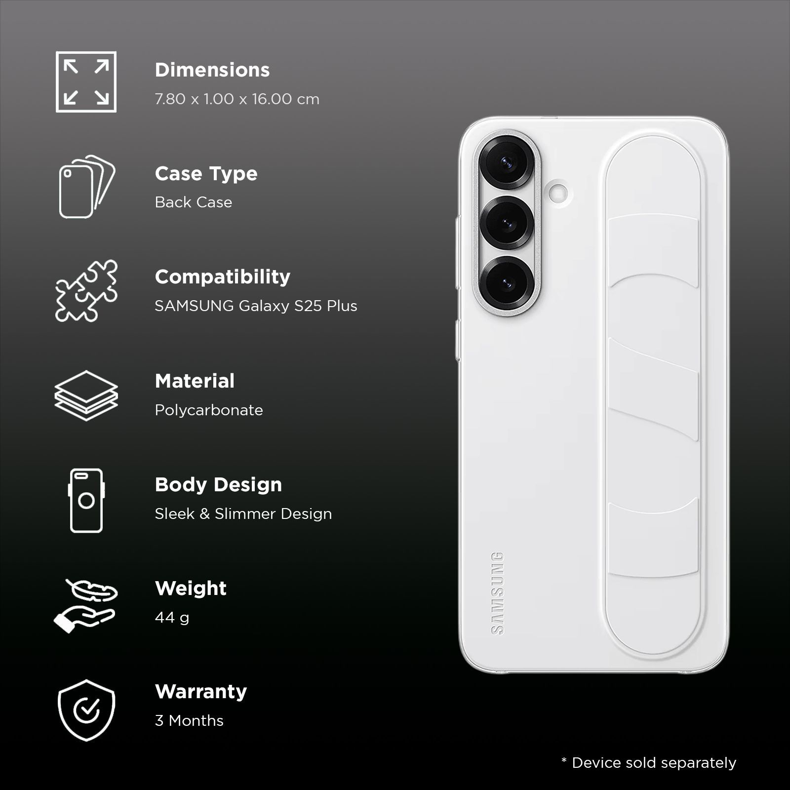 SAMSUNG Polycarbonate Standing Grip Case for SAMSUNG Galaxy S25 Plus (Ul Certified, White)_2