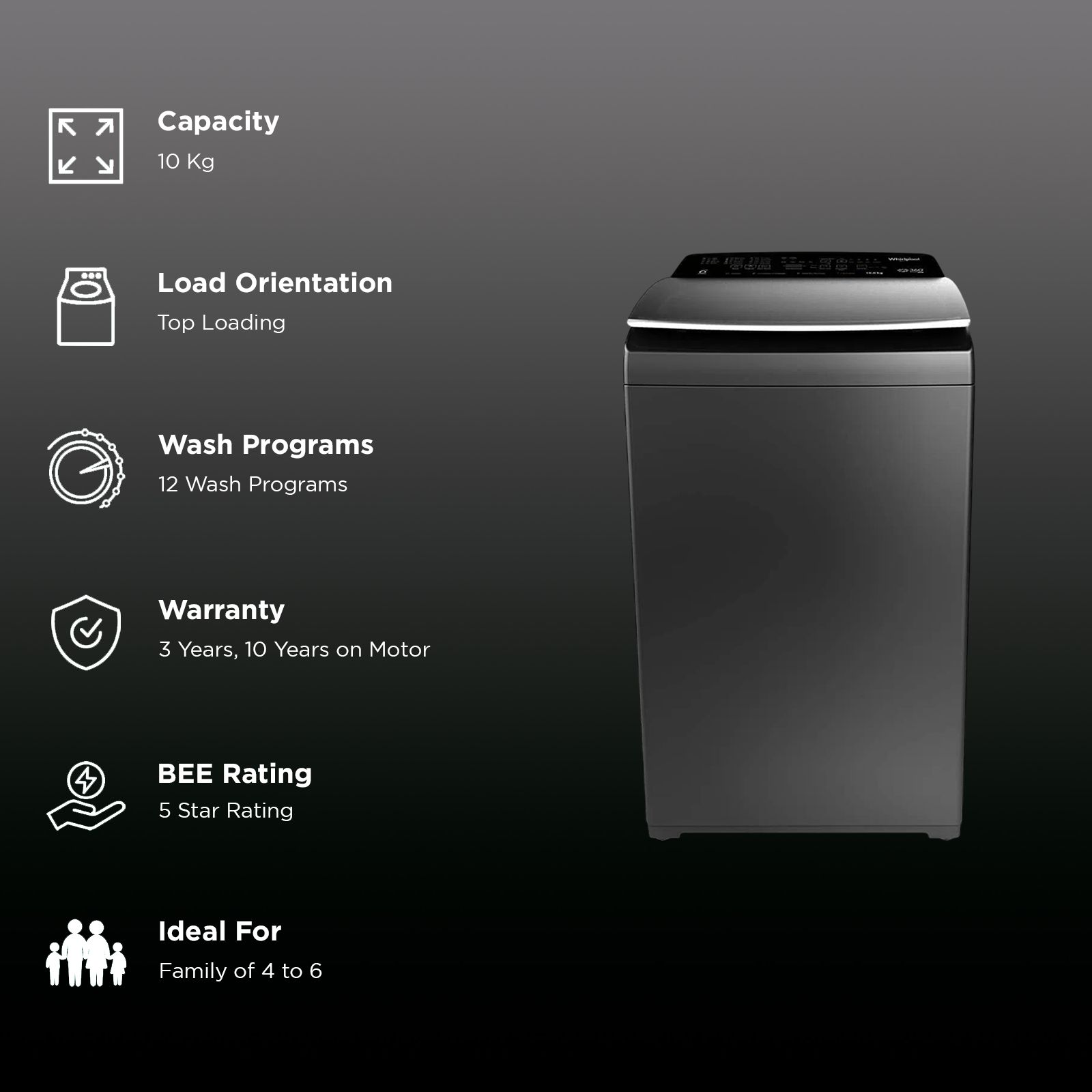 Whirlpool 10 kg 5 Star Fully Automatic Top Load Washing Machine (360 BW Pro H, 31688, In-built Heater, Graphite) Whirlpool 10 kg 5 Star Fully Automatic Top Load Washing Machine (360 BW Pro H, 31688, In-built Heater, Graphite)_3