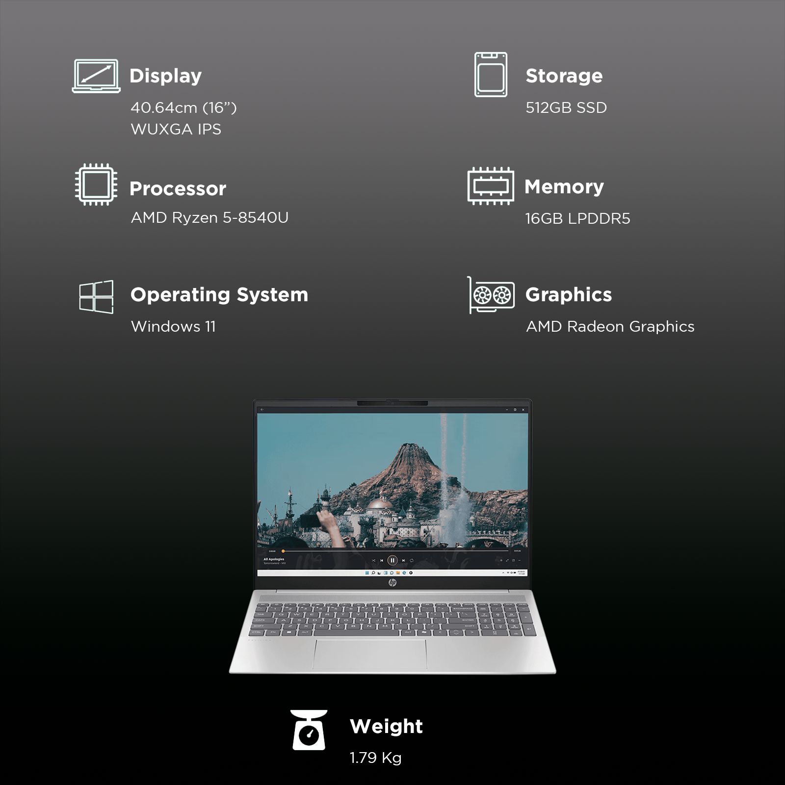 HP Pavillion 16-ag0019AU AMD Ryzen 5 Thin & Light Laptop (16GB, 512GB SSD, Windows 11 Home, 16 inch WUXGA IPS Display, Natural Silver, 1.79 KG)_3