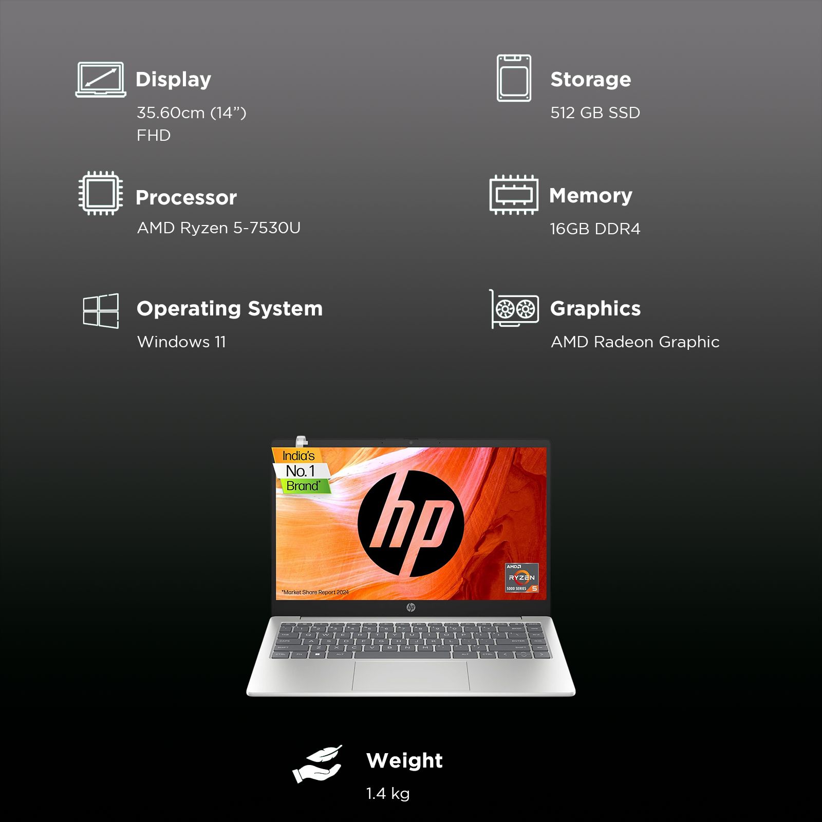 HP 14-em0214AU AMD Ryzen 5 Thin & Light Laptop (16GB, 512GB SSD, Windows 11 Home, 14 inch Full HD Display, Natural Silver, 1.4 KG) HP 14-em0214AU AMD Ryzen 5 Thin & Light Laptop (16GB, 512GB SSD, Windows 11 Home, 14 inch Full HD Display, Natural Silver, 1.4 KG)_3