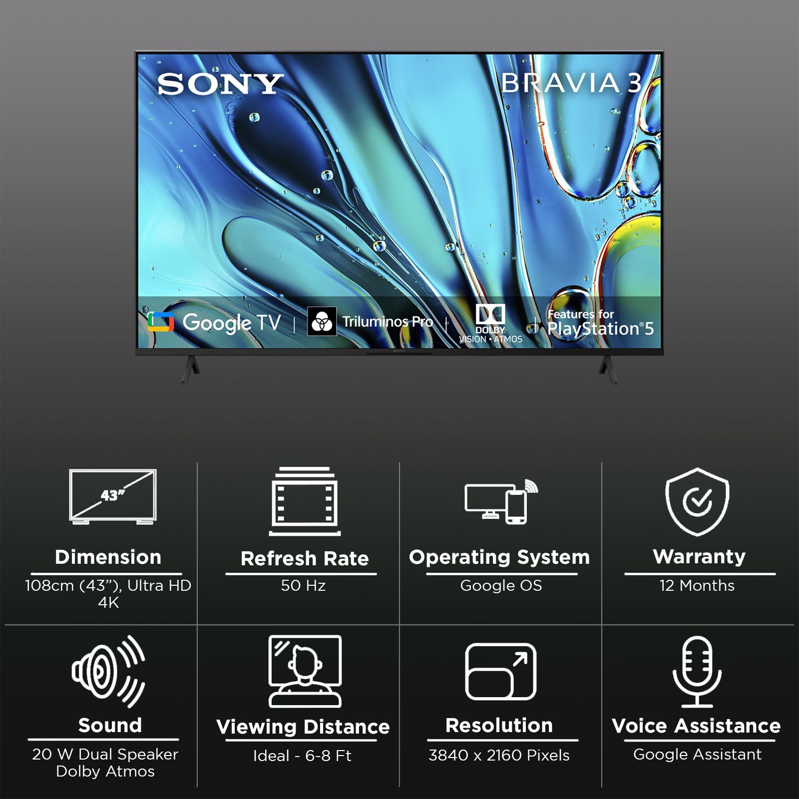 SONY BRAVIA 3 108 cm (43 inch) LED 4K Ultra HD Google TV with Dolby Vision & Dolby Atmos (2024 model) SONY BRAVIA 3 108 cm (43 inch) LED 4K Ultra HD Google TV with Dolby Vision & Dolby Atmos (2024 model)_3