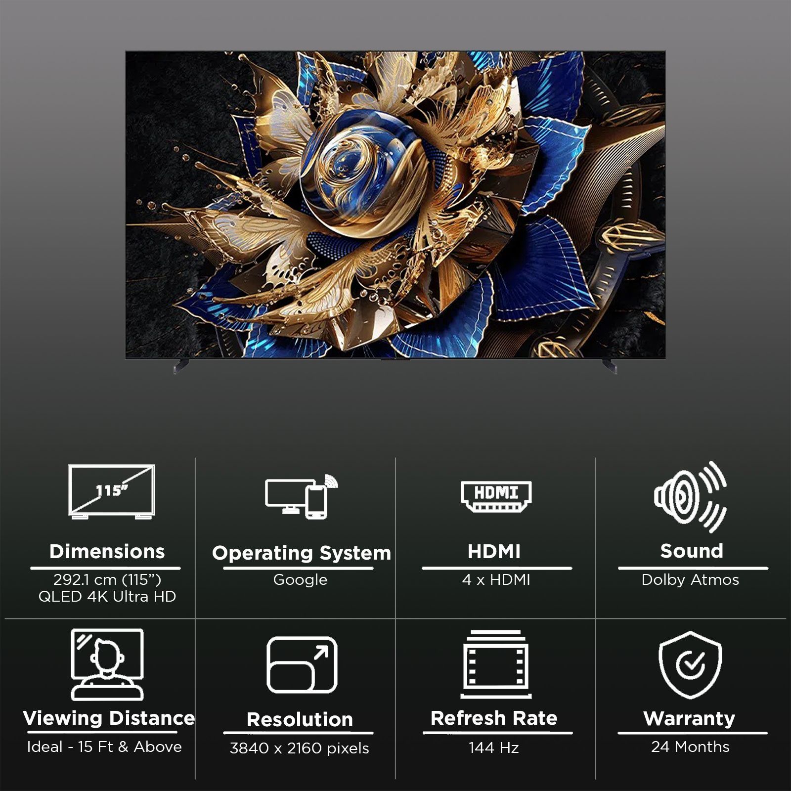 TCL X955 292.1 cm (115 inch) QLED 4K Ultra HD Google TV with Dolby Vision & Dolby Atmos (2024 model) TCL X955 292.1 cm (115 inch) QLED 4K Ultra HD Google TV with Dolby Vision & Dolby Atmos (2024 model)_3