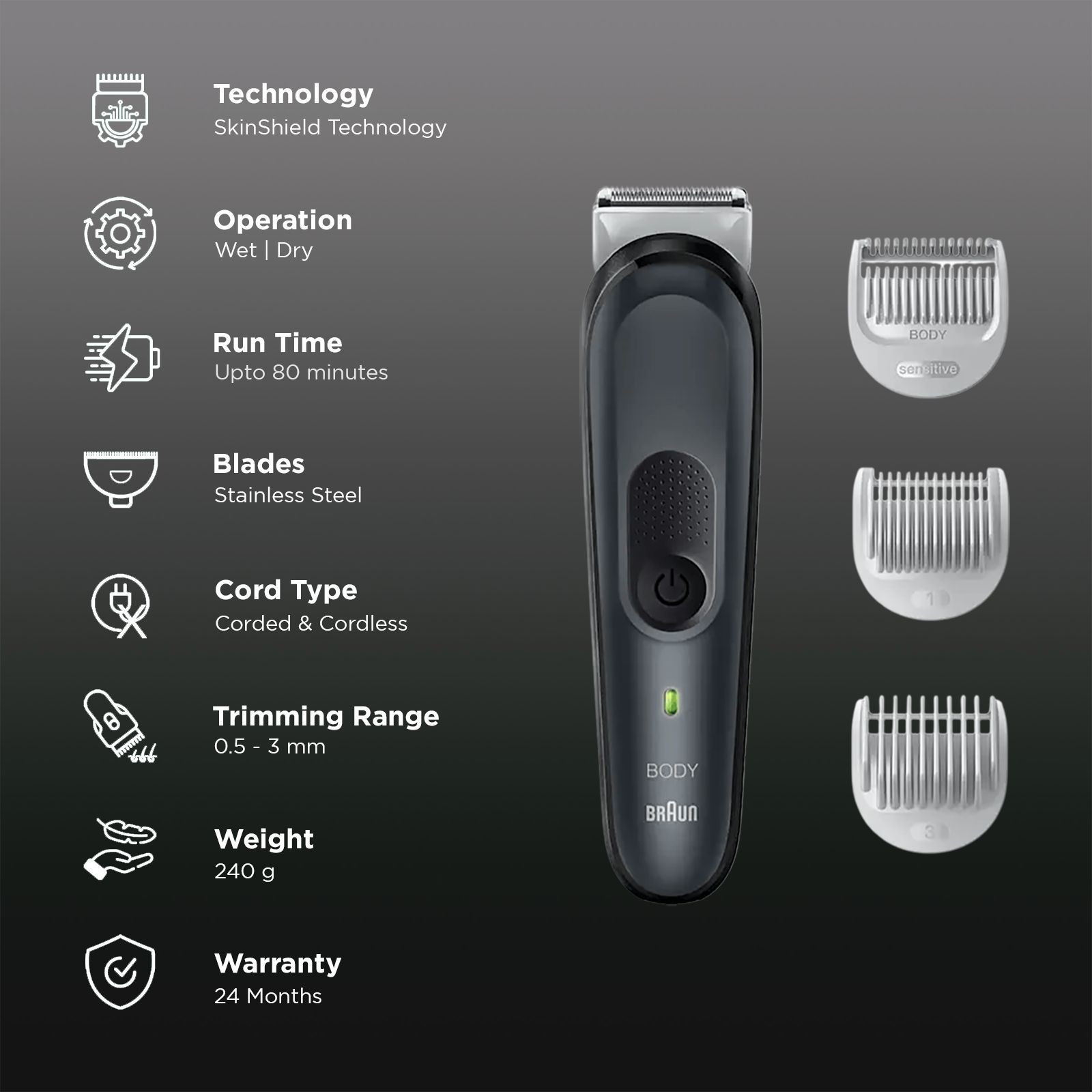 Braun Series 3 Rechargeable Cordless Body Groomer for Body & Intimate Areas for Men (80mins Runtime, SkinShield Technology, Black) Braun Series 3 Rechargeable Cordless Body Groomer for Body & Intimate Areas for Men (80mins Runtime, SkinShield Technology, Black)_2
