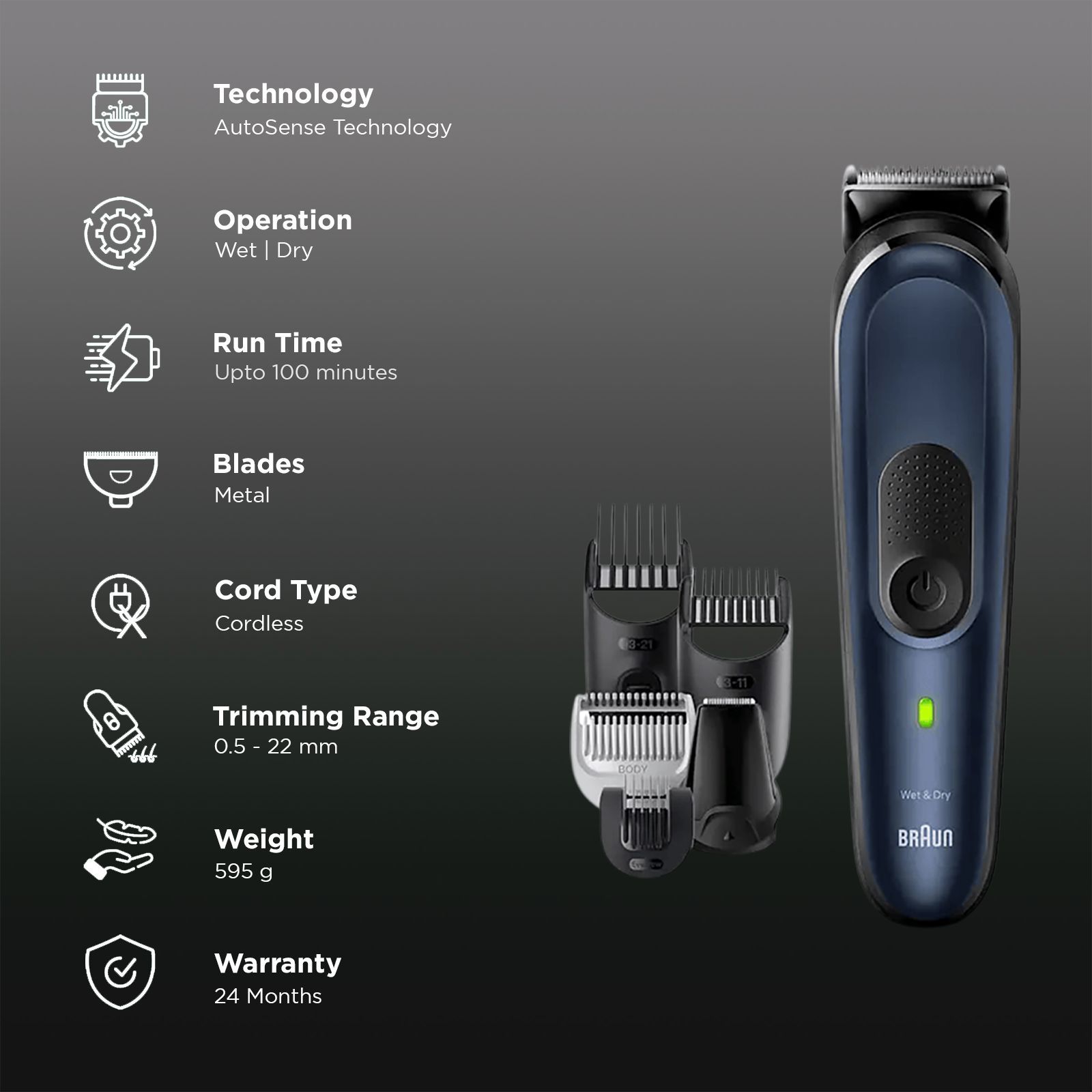 Braun Series 7 11-in-1 Rechargeable Cordless Grooming Kit for Hair, Beard, Body, Ear, Nose & Intimate Areas for Men (100mins Runtime, AutoSense Technology, Blue) Braun Series 7 11-in-1 Rechargeable Cordless Grooming Kit for Hair, Beard, Body, Ear, Nose & Intimate Areas for Men (100mins Runtime, AutoSense Technology, Blue)_2