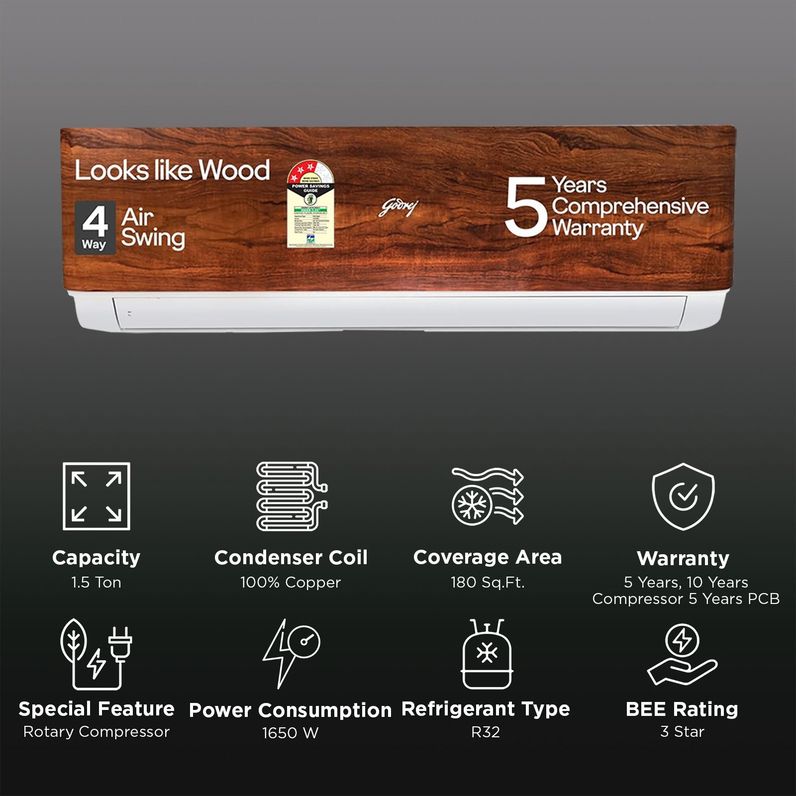 Godrej Eon Vogue 5 in 1 Convertible 1.5 Ton 3 Star Inverter Split AC with i-Sense Technology (Copper Condenser, SIC 18VTC3 WYB TK)_2