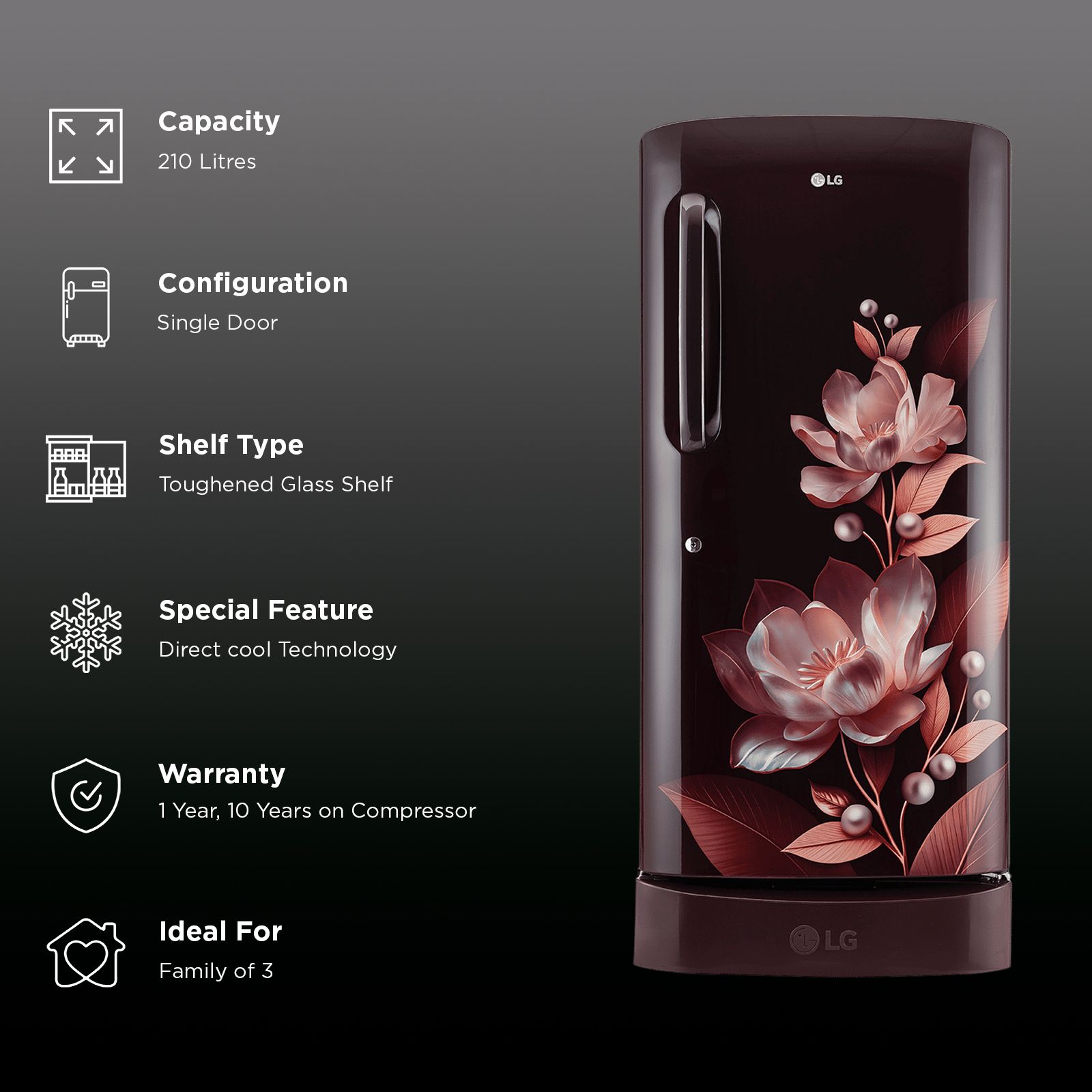 LG 210 Litres 5 Star Direct Cool Single Door Refrigerator with Auto Smart Connect (GL-D231ASMU, Scarlet Marvel) LG 210 Litres 5 Star Direct Cool Single Door Refrigerator with Auto Smart Connect (GL-D231ASMU, Scarlet Marvel)_3