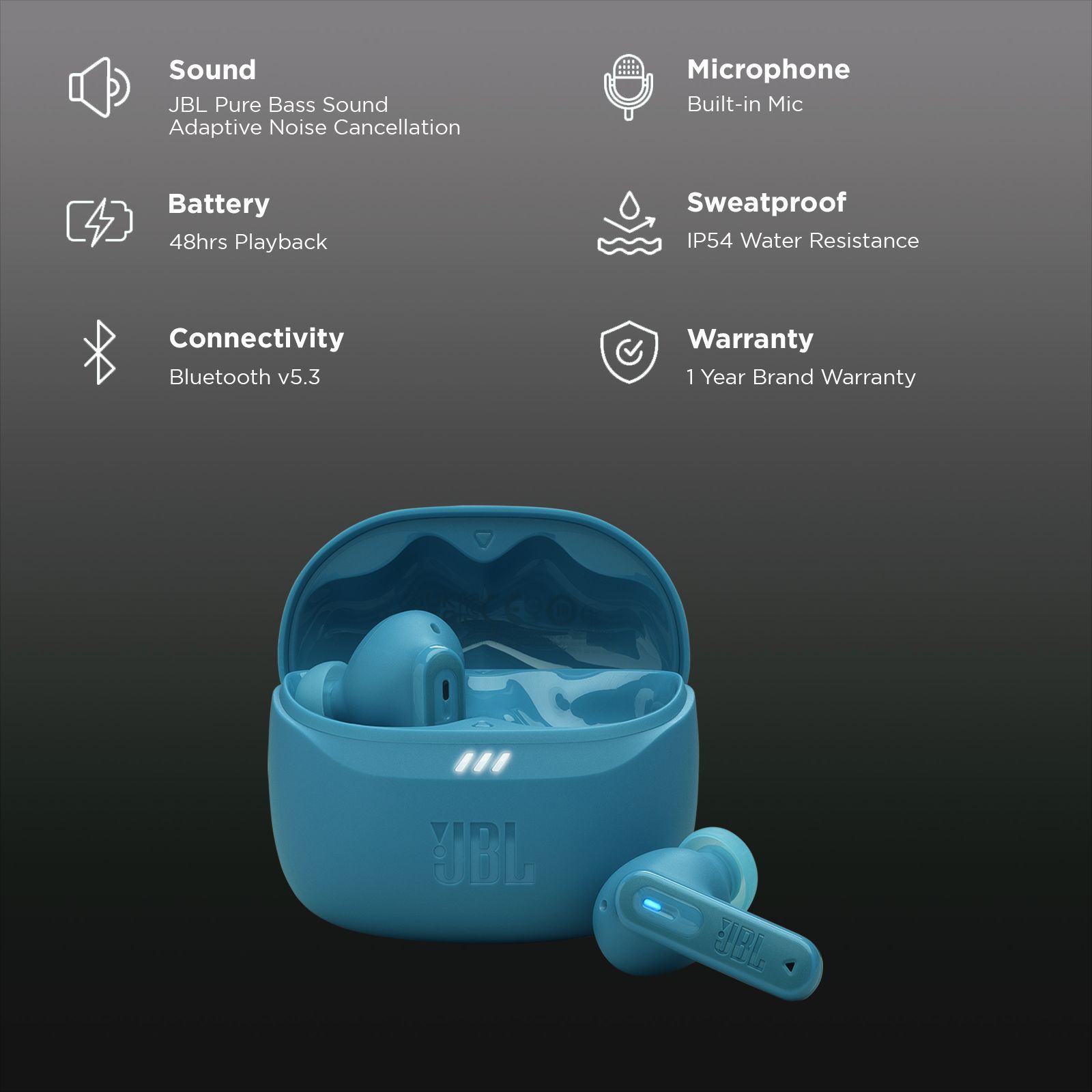 JBL Tune Beam 2 TWS Earbuds with Adaptive Noise Cancellation (IP54 Water Resistant, 48 Hours Playback, Turquoise) JBL Tune Beam 2 TWS Earbuds with Adaptive Noise Cancellation (IP54 Water Resistant, 48 Hours Playback, Turquoise)_2