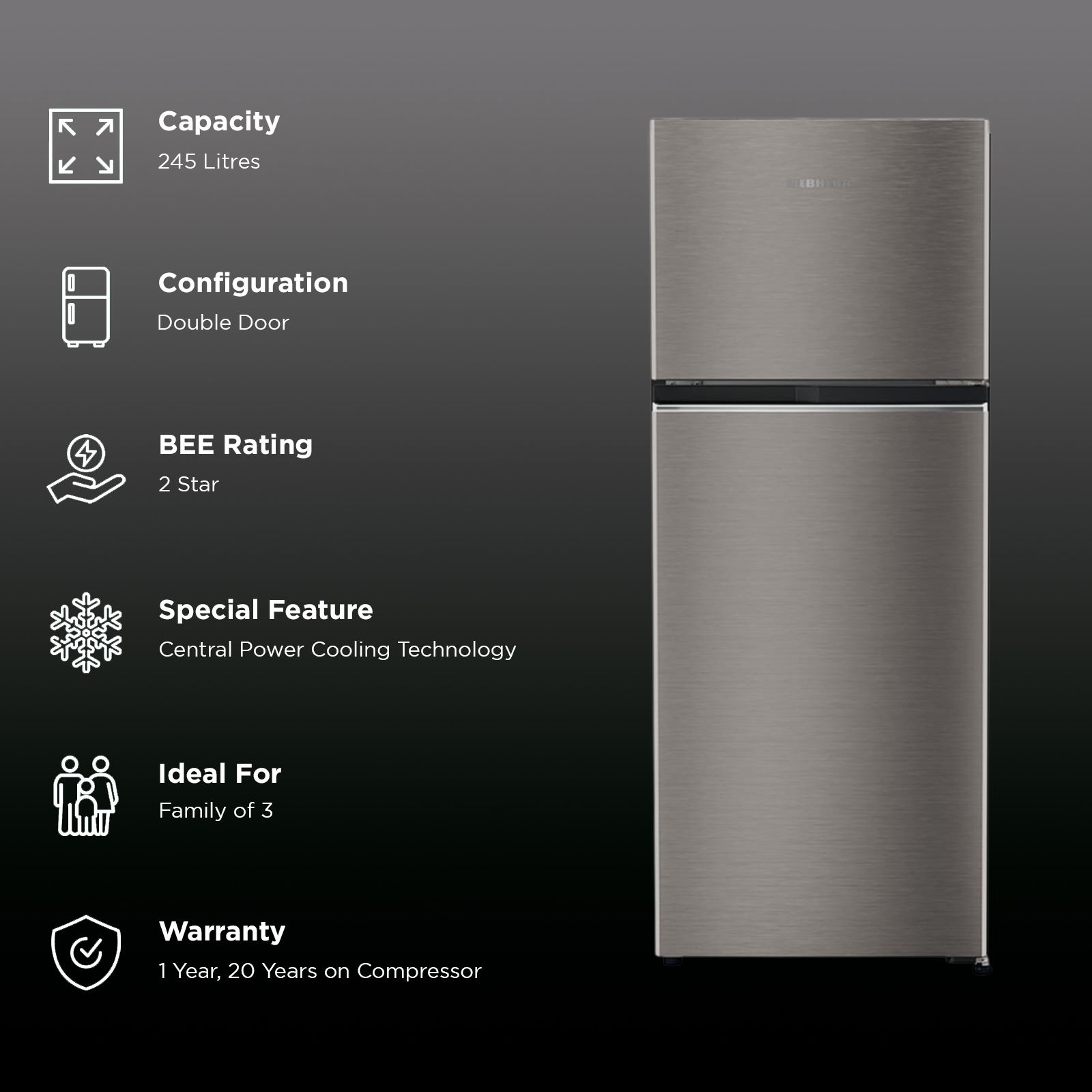 LIEBHERR Cluster 1 245 Litres 2 Star Frost Free Double Door Refrigerator with Bigger Vegetable Basket (TCHgsB 2411, Grey Steel)_3