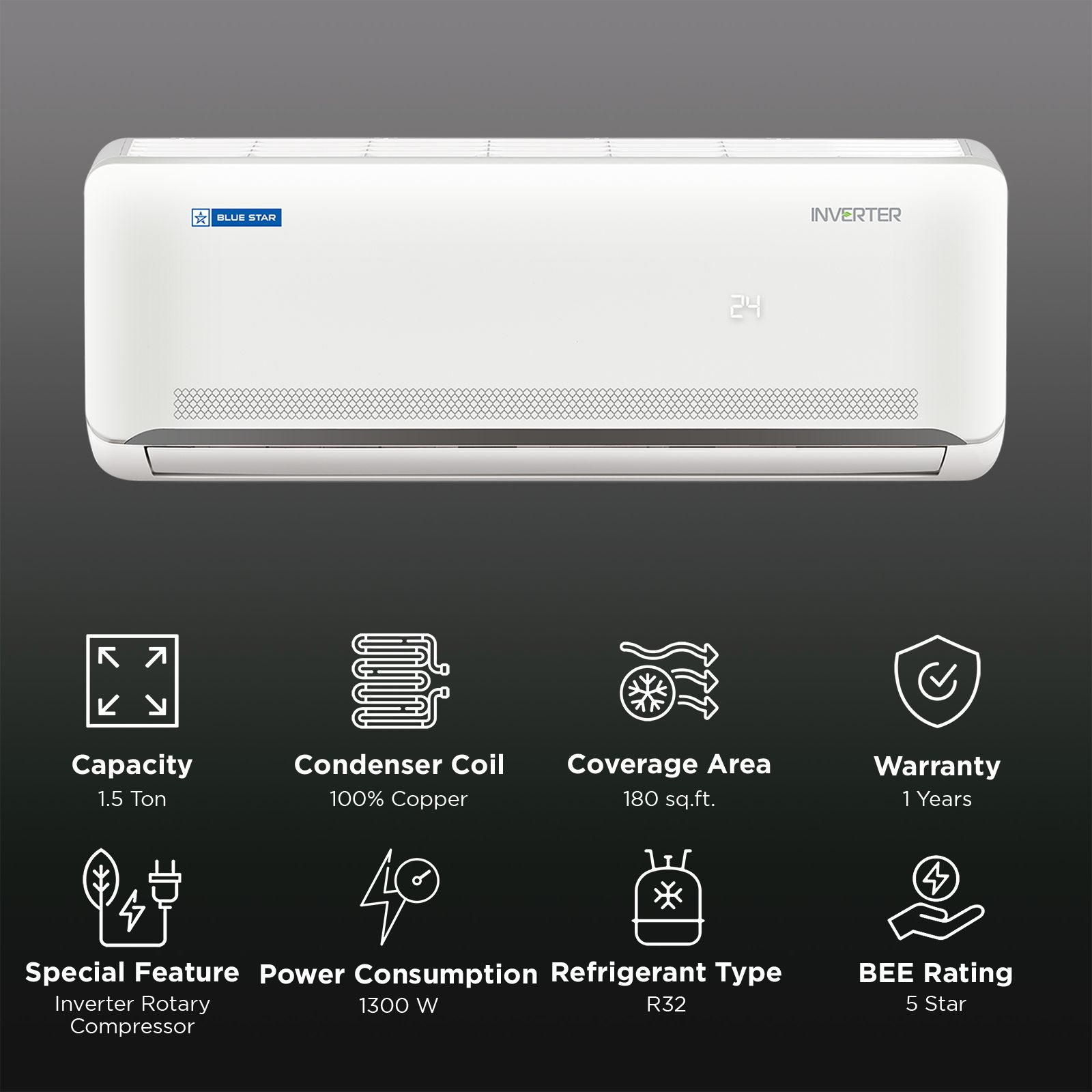 Blue Star N Series 1.5 Ton 5 Star Hexa Inverter Split AC (2025 Model, Copper Condenser, ID518NNURS) Blue Star N Series 1.5 Ton 5 Star Hexa Inverter Split AC (2025 Model, Copper Condenser, ID518NNURS)_2