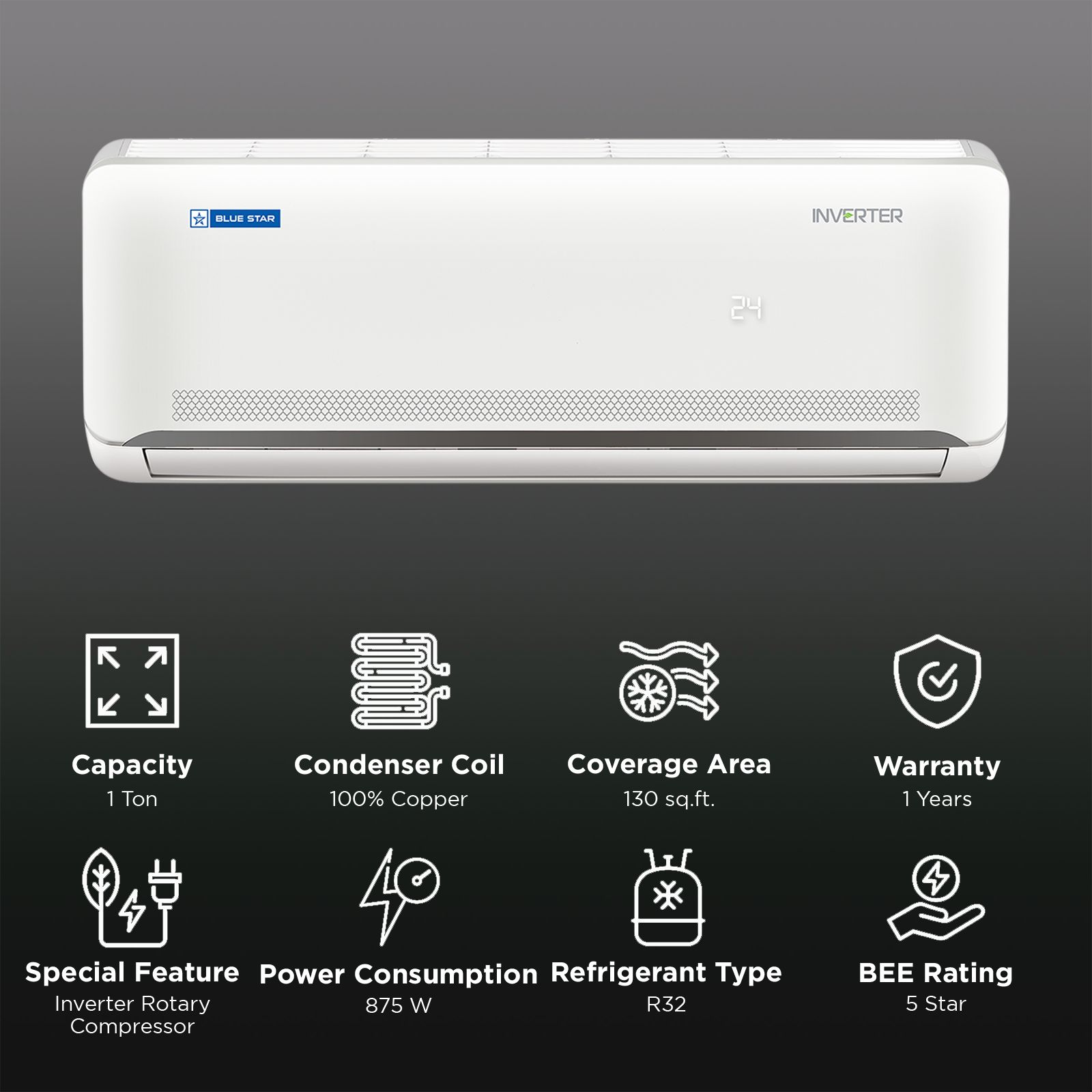 Blue Star N Series 5 in 1 Convertible 1 Ton 5 Star Hexa Inverter Split AC with Self Diagnosis (2025 Model, Copper Condenser, ID512NNURS)_2