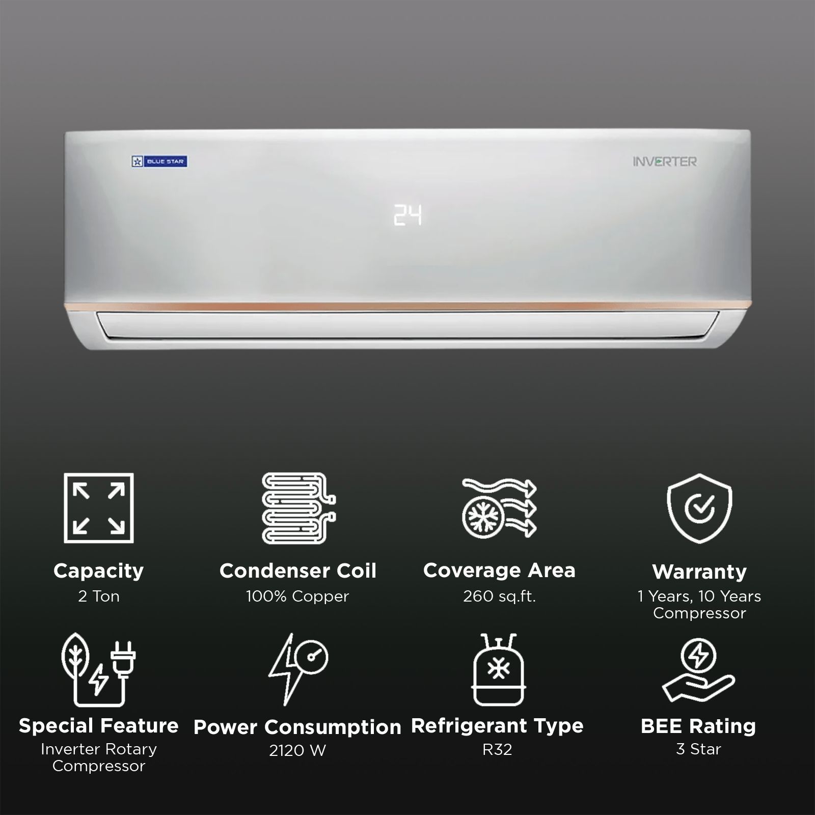Blue Star D Series 5 in 1 Convertible 2 Ton 3 Star Hot & Cold Inverter Split AC with PM 2.5 Filter (2025 Model, Copper Condenser, IC324DNUHC)_2