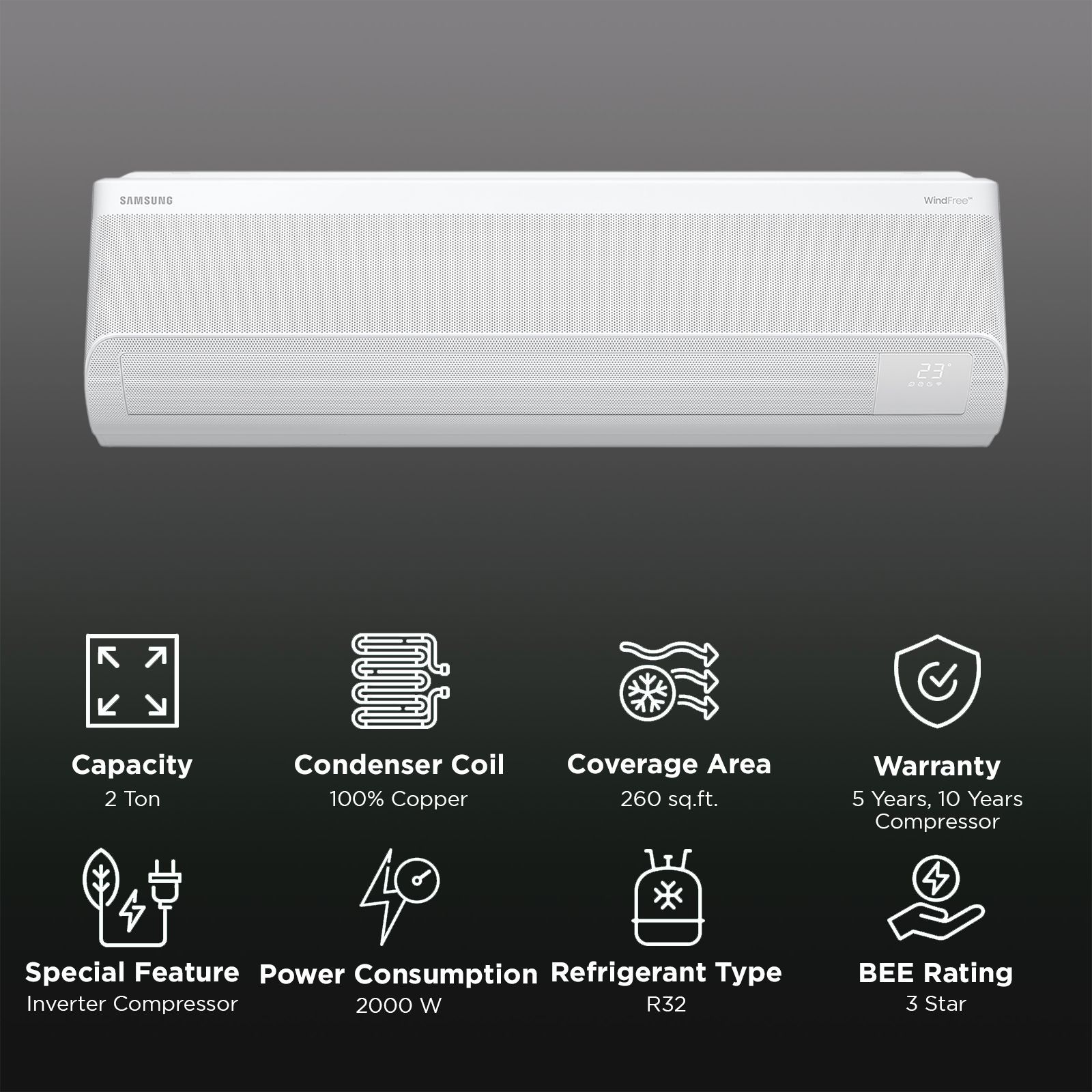 SAMSUNG WindFree 5 in 1 Convertible 2 Ton 3 Star Inverter Split Smart AC with Voice Assistant (2025 Model, Copper Condenser, AR60F24D13WNNA) SAMSUNG WindFree 5 in 1 Convertible 2 Ton 3 Star Inverter Split Smart AC with Voice Assistant (2025 Model, Copper Condenser, AR60F24D13WNNA)_2