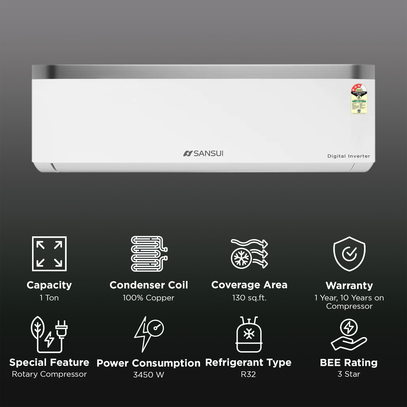 SANSUI Arctic Pro 5 in 1 Convertible 1 Ton 3 Star Inverter Split AC with Anti Virus Protection (Copper Condenser, JSP123SI24A1)_2