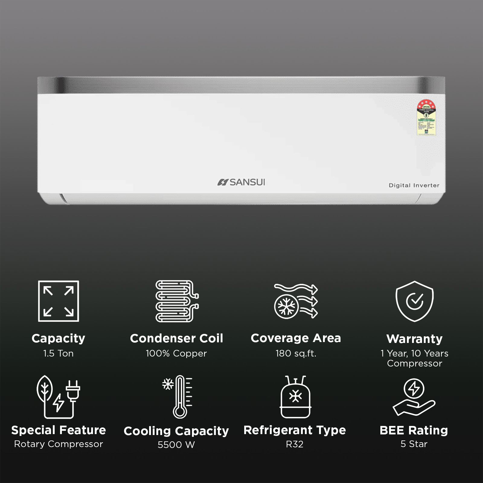 SANSUI Arctic Pro 5 in 1 Convertible 1.5 Ton 5 Star Inverter Split AC with PM 2.5 Filter (Copper Condenser, JSP185SI24A1)_2
