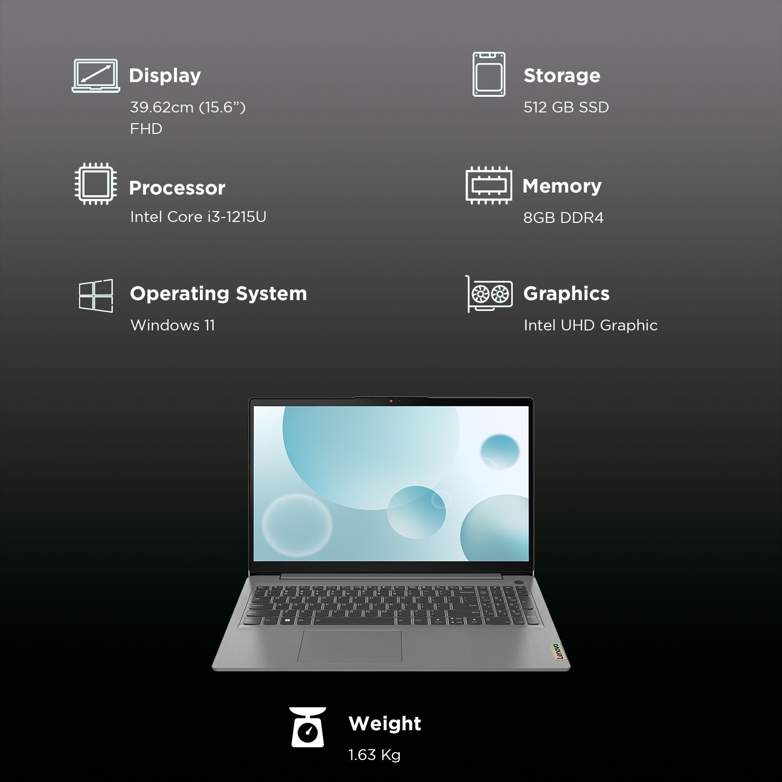 Lenovo Ideapad 3 15IAU7 Intel Core i3 12th Gen Thin & Light Laptop (8GB, 512GB SSD, Windows 11 Home, 15.6 inch Full HD Display, MS Office Home 2024, Arctic Grey, 1.63 KG)_3