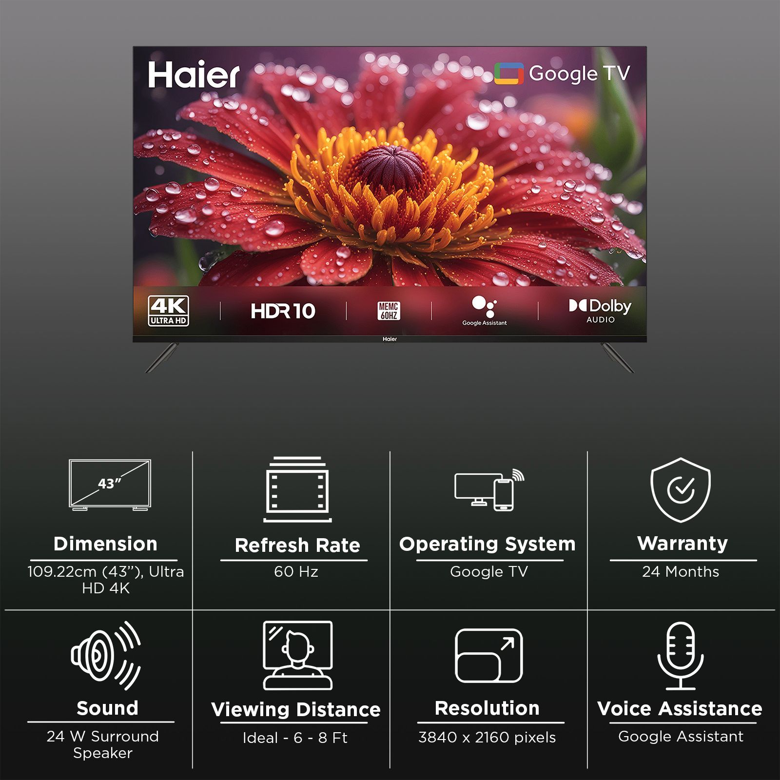 Haier L43FG 109.22 cm (43 inch) 4K Ultra HD LED Smart Google TV with Google Voice Assistant (2023 model)_3