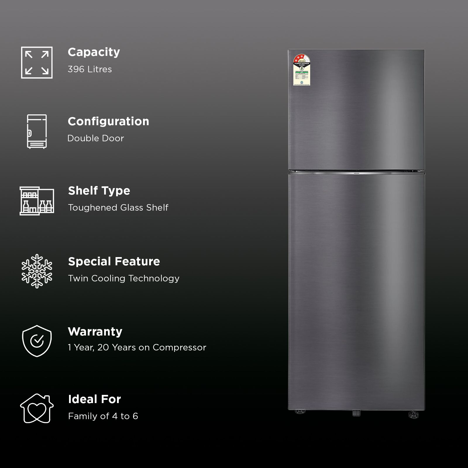 SAMSUNG 396 Litres 3 Star Frost Free Double Door Smart Wifi Enabled Convertible Refrigerator with Bespoke AI (RT41DG6A4DB1HL, Black Matt)_3