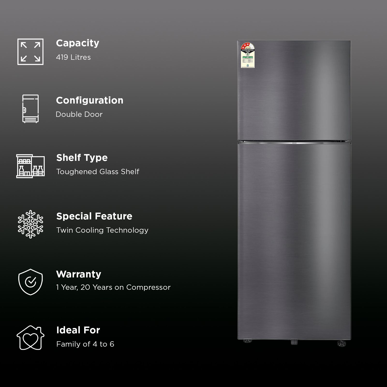 SAMSUNG 419 Litres 3 Star Frost Free Double Door Smart Wifi Enabled Convertible Refrigerator with Bespoke AI (RT45DG6A4DB1HL, Black Matt)_3