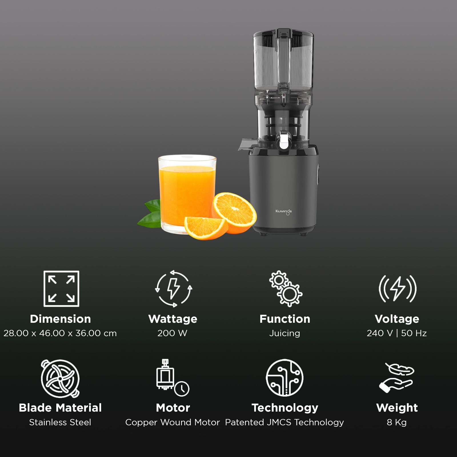 Kuvings Auto 6 GM 200 Watt 2 Jars Cold Press Juicer (Patented JMCS Technology, Black)_3