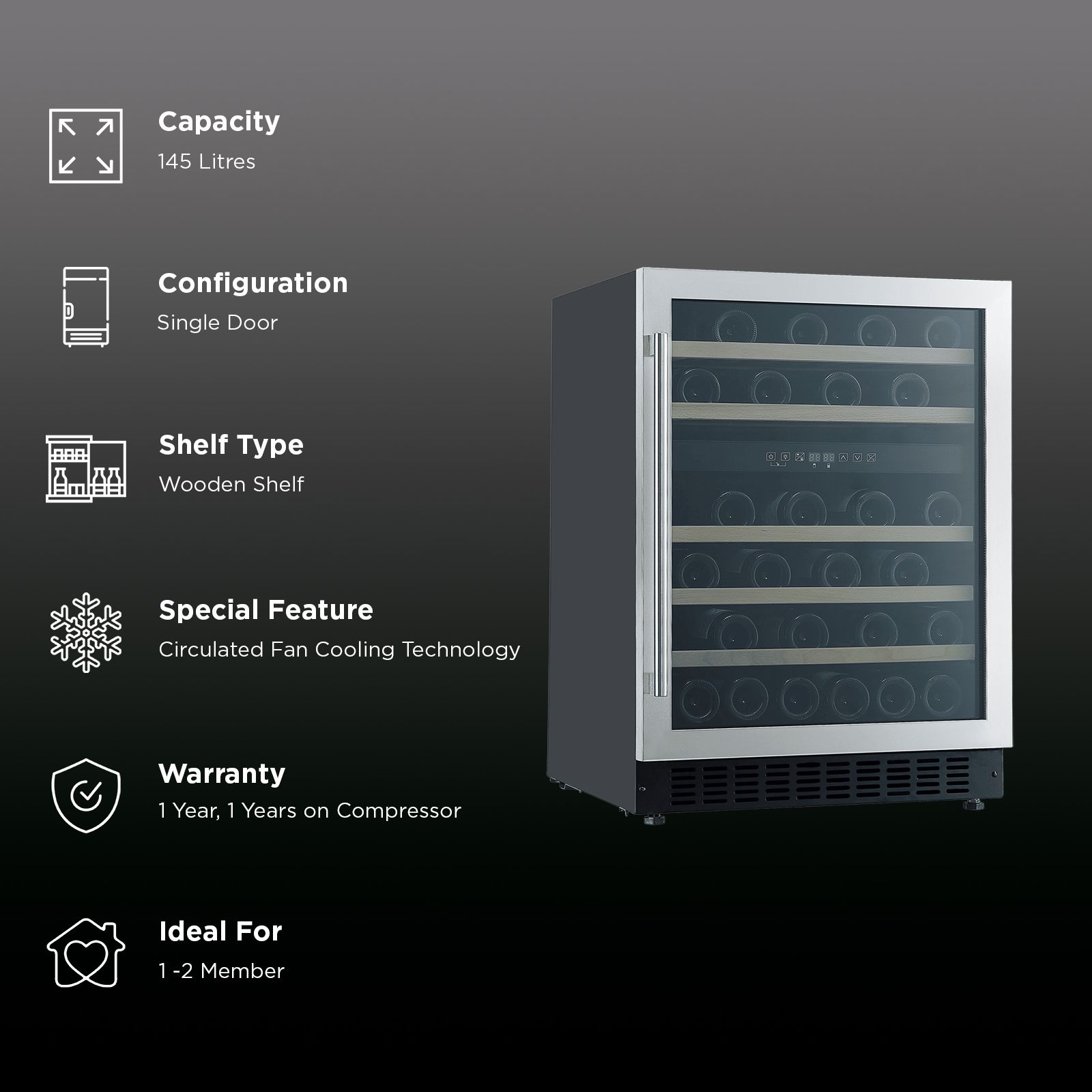 elica 145 Litres 46 Bottles Wine Cooler (LED Display, EWC145S6082, Black)_2