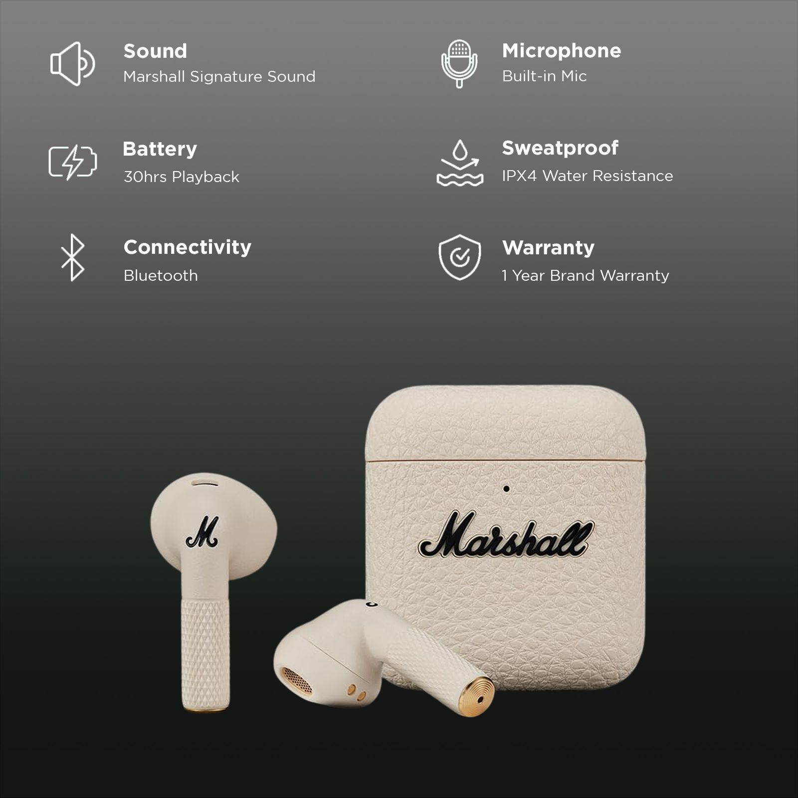 Marshall Minor IV MS-MINIVTWS-CRM TWS Earbuds (IPX4 Water Resistant, 30 Plus Hours of Playtime, Cream)_2