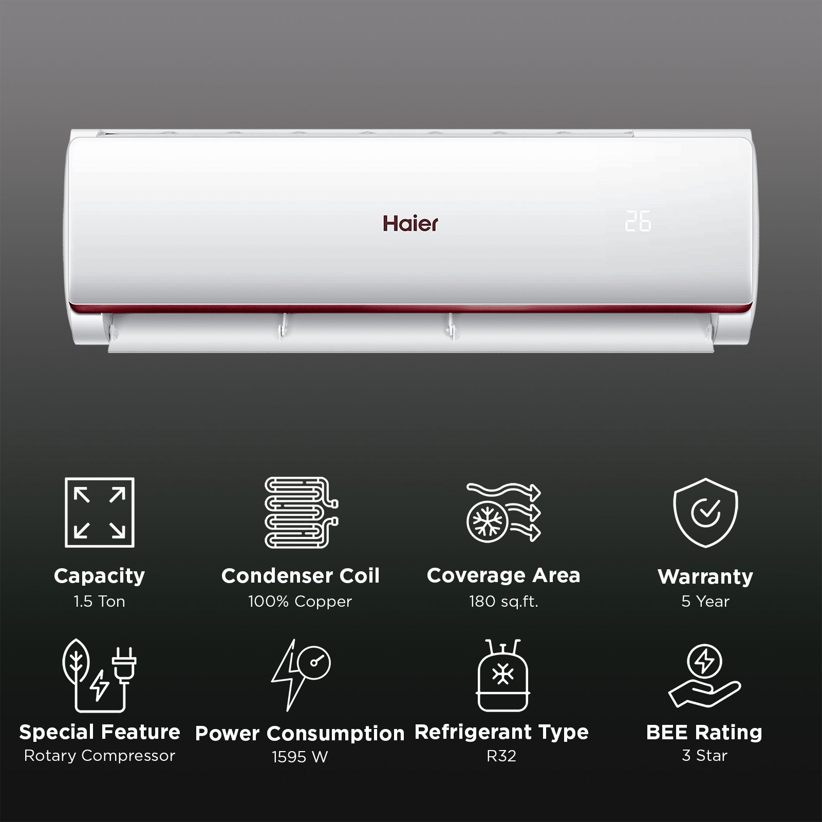 Haier Victory 7 in 1 Convertible 1.5 Ton 3 Star Inverter Split AC with Supersonic Cooling (2025 Model, Copper Condenser, HSU50CP-TQR3BN-INV) Haier Victory 7 in 1 Convertible 1.5 Ton 3 Star Inverter Split AC with Supersonic Cooling (2025 Model, Copper Condenser, HSU50CP-TQR3BN-INV)_2