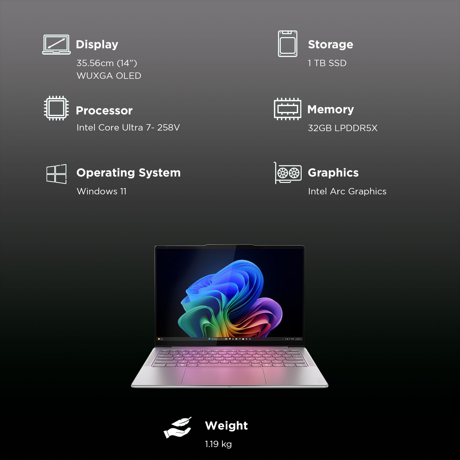 Lenovo Yoga Slim 7 14ILL10 Intel Core Ultra 7 258V Thin & Light Laptop (32GB, 1TB SSD, Windows 11 Home, 14 inch WUXGA OLED Display, MS Office Home 2024, Luna Grey, 1.19 KG) Lenovo Yoga Slim 7 14ILL10 Intel Core Ultra 7 258V Thin & Light Laptop (32GB, 1TB SSD, Windows 11 Home, 14 inch WUXGA OLED Display, MS Office Home 2024, Luna Grey, 1.19 KG)_3