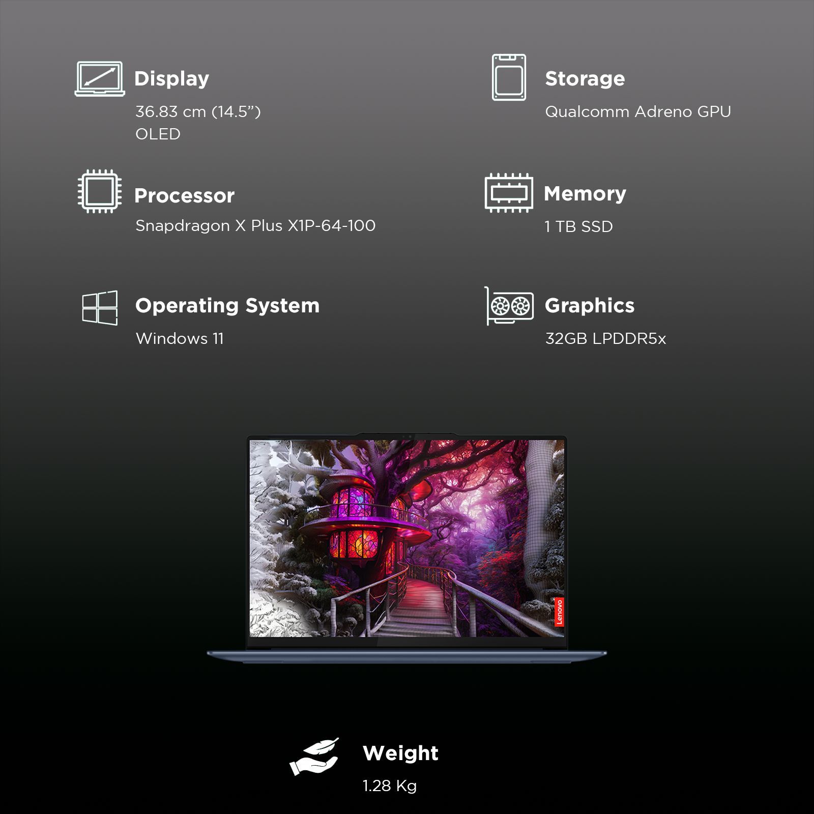 Lenovo Yoga Slim 7 14Q8X9 Snapdragon X Plus Touchscreen Thin & Light Laptop (32GB, 1TB SSD, Windows 11 Home, 14.5 inch 3K OLED Display, MS Office Home 2024, Cosmic Blue, 1.28 KG) Lenovo Yoga Slim 7 14Q8X9 Snapdragon X Plus Touchscreen Thin & Light Laptop (32GB, 1TB SSD, Windows 11 Home, 14.5 inch 3K OLED Display, MS Office Home 2024, Cosmic Blue, 1.28 KG)_3