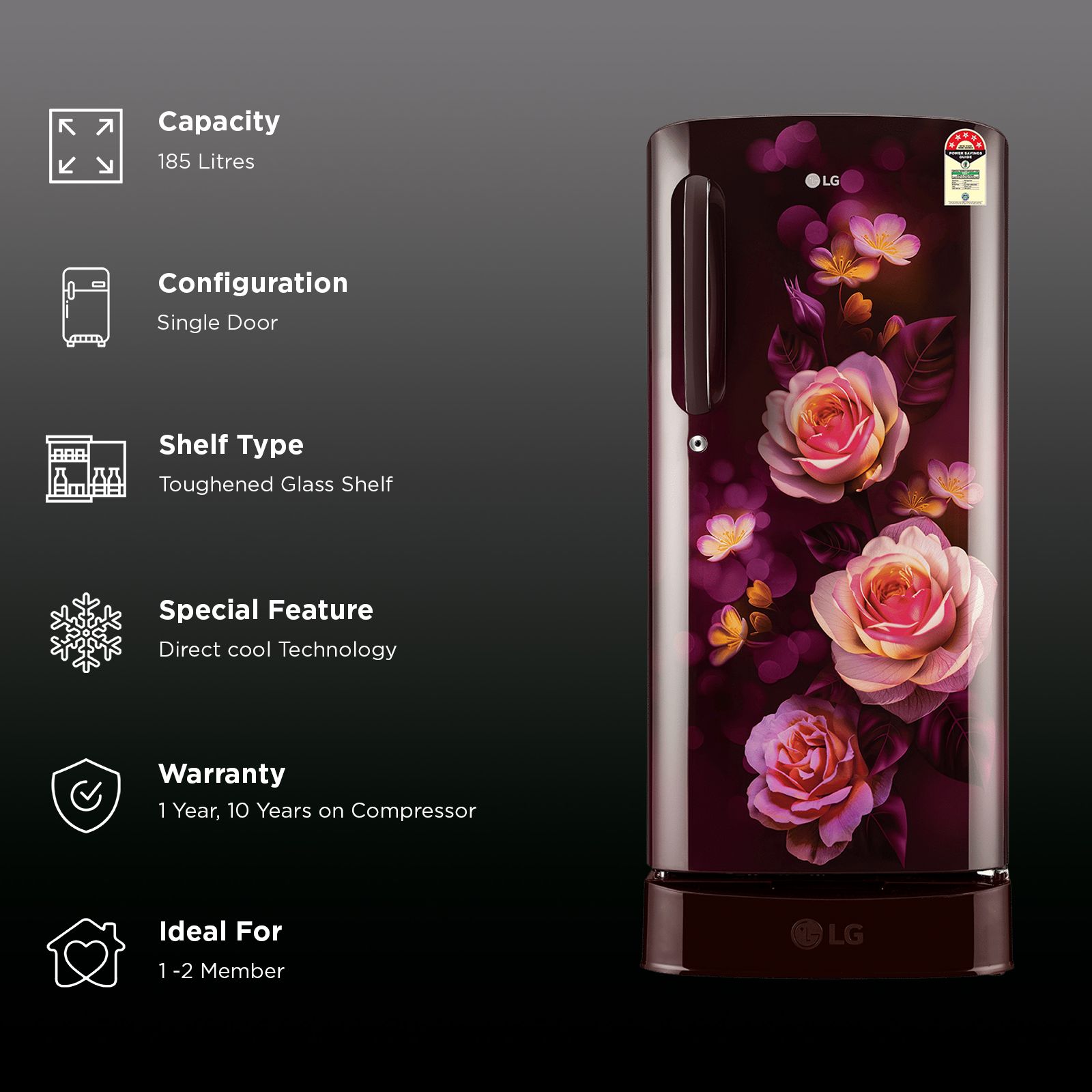 LG 201 Series 185 Litres 5 Star Direct Cool Single Door Refrigerator with Auto Smart Connect (GL-D201ASBU, Scarlet Bloom)_3