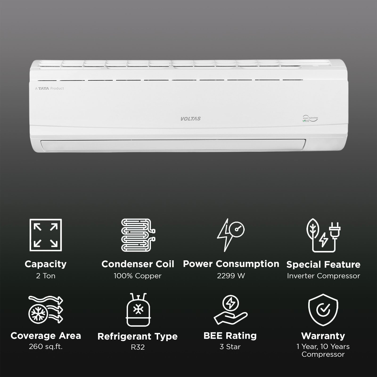 VOLTAS 243V Venus Plus 2 Ton 3 Star Inverter Split AC (Copper Condenser, Anti-Dust Filter, 4503587)_2
