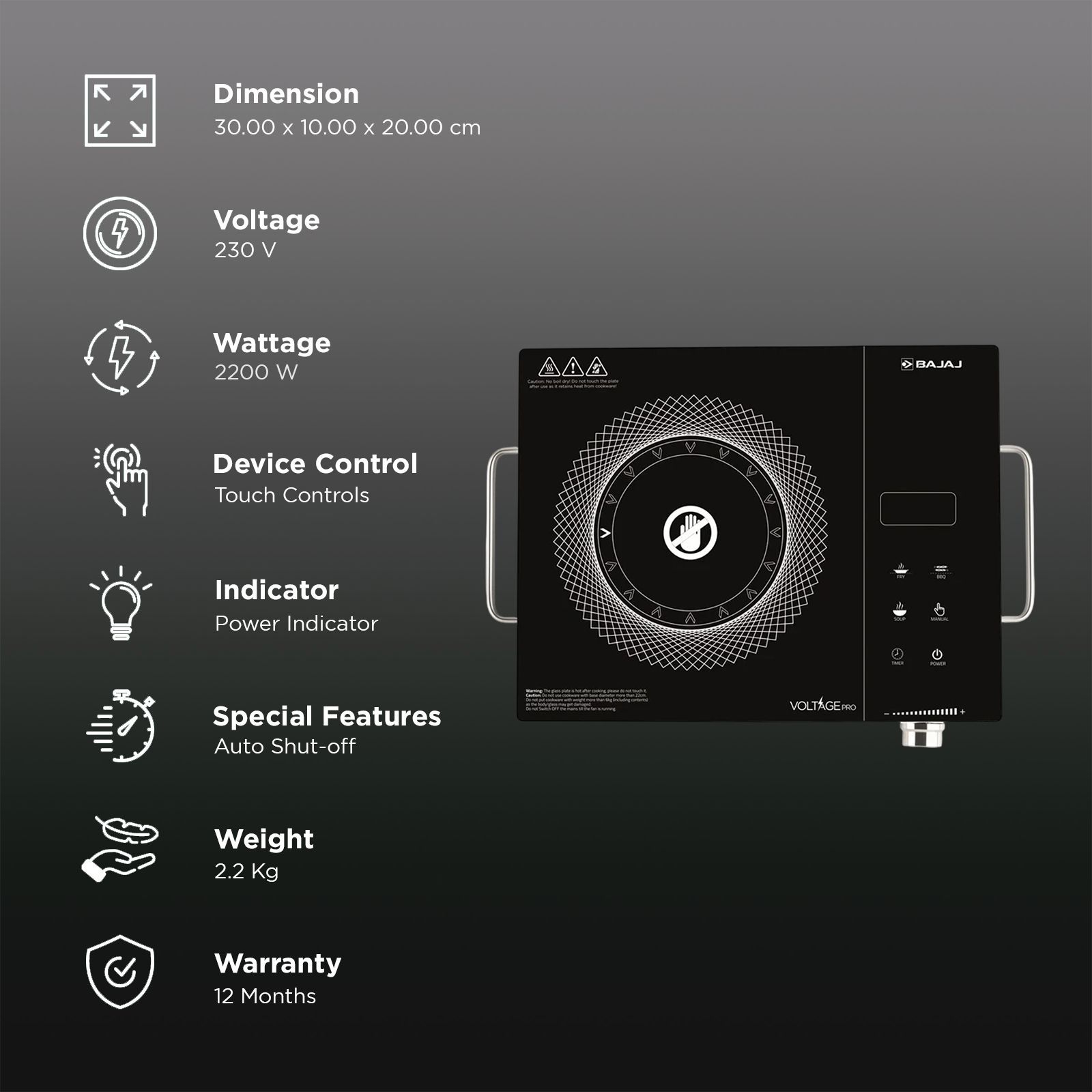 BAJAJ IRX 220F Infrared 2200W Induction Cooktop with 3 Preset Menus BAJAJ IRX 220F Infrared 2200W Induction Cooktop with 3 Preset Menus_3