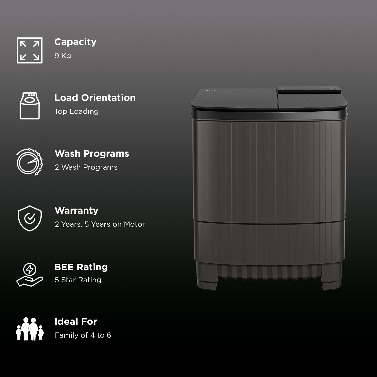 Godrej 9 kg 5 Star Semi Automatic Washing Machine with PowerMax Wash Motor (Edge Ultima Series, 52141601SD00515, Crystal Grey)_3