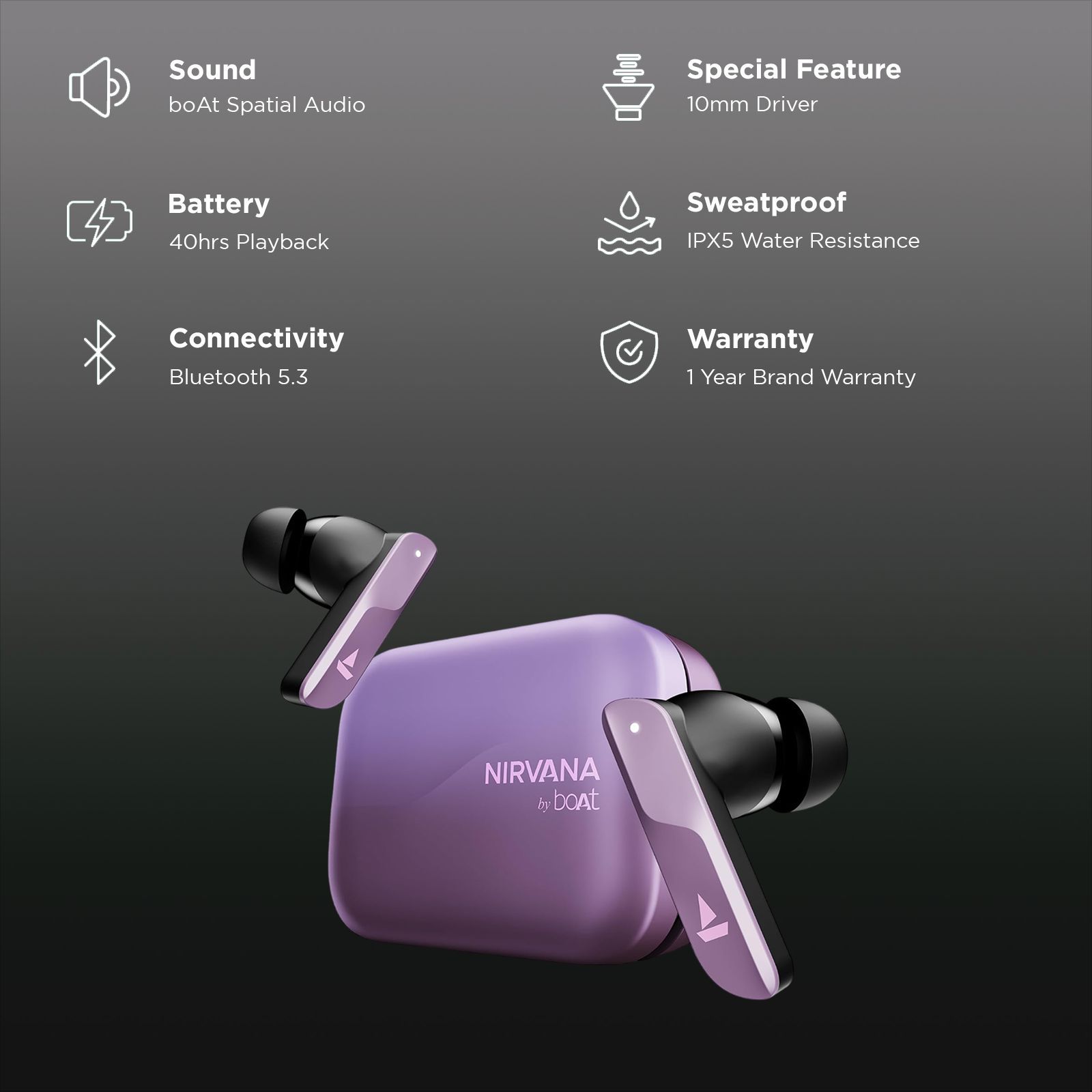 boAt Nirvana X TWS Earbuds with AI Noise Cancellation (IPX5 Water Resistant, Fast Charge, Smoky Amethyst)_2