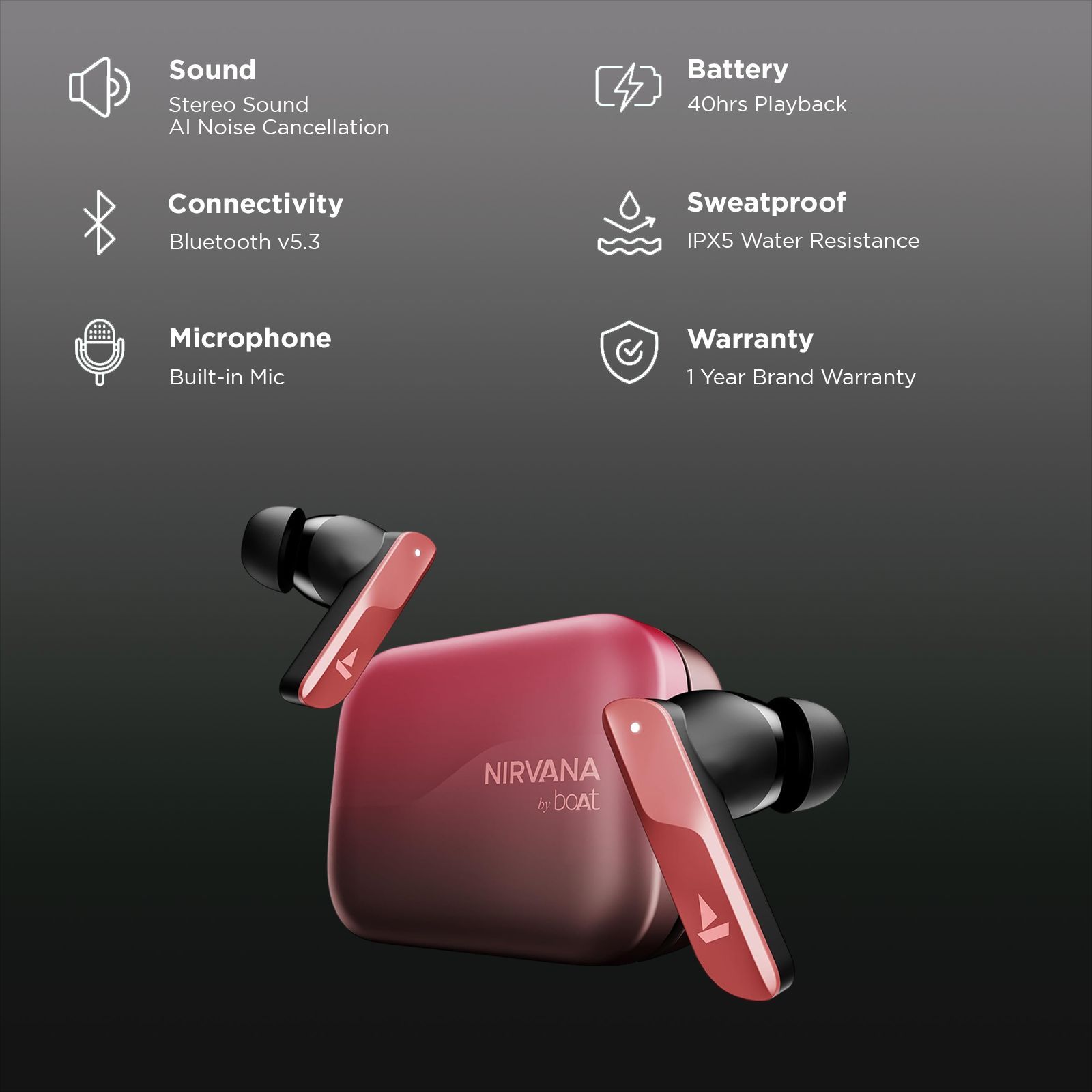 boAt Nirvana X TWS Earbuds with AI Noise Cancellation (IPX5 Water Resistant, Fast Charge, Galactic Red) boAt Nirvana X TWS Earbuds with AI Noise Cancellation (IPX5 Water Resistant, Fast Charge, Galactic Red)_2