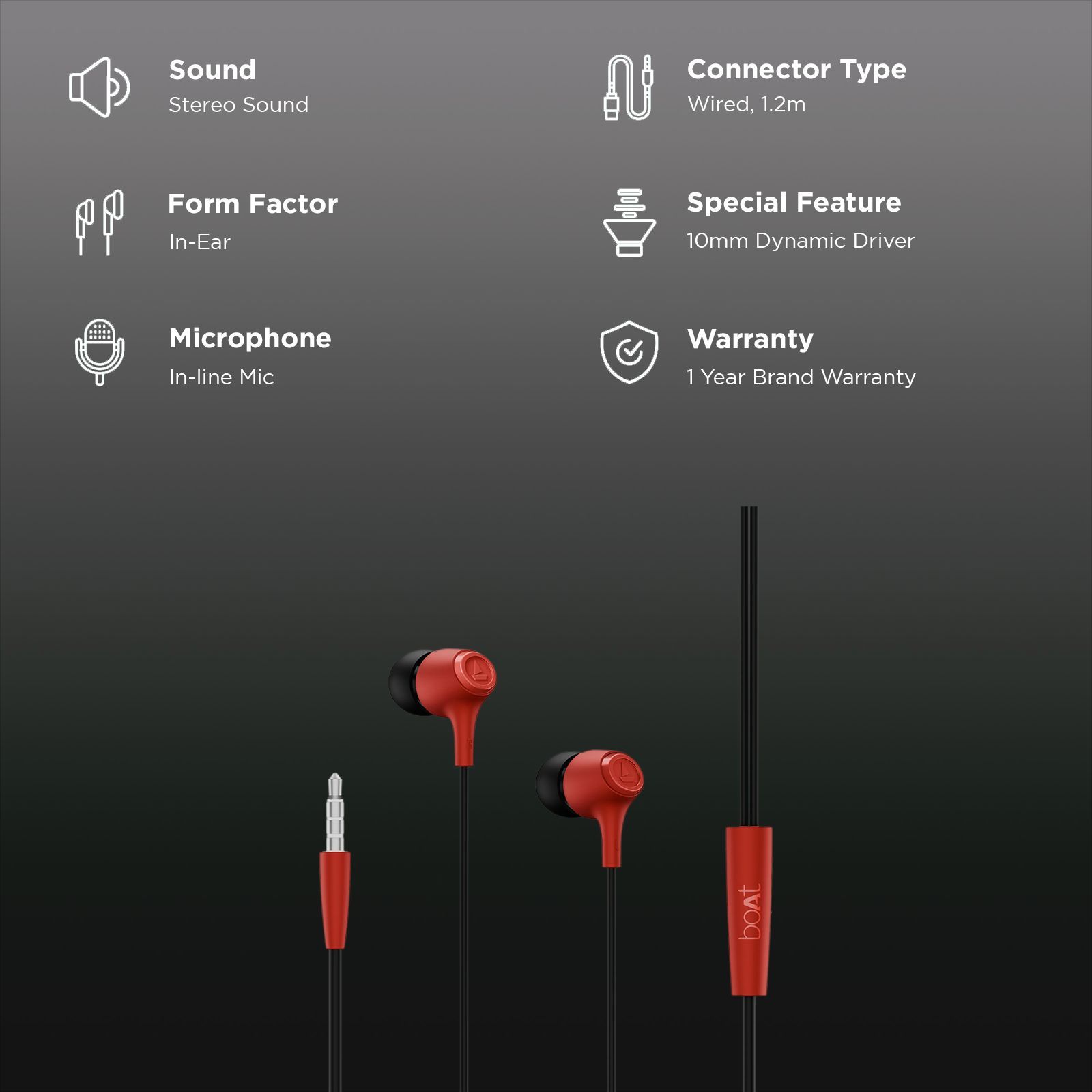 boAt Bassheads 95 Wired Earphone with Mic (3.5mm Connector, In Ear, Raging Red)_2