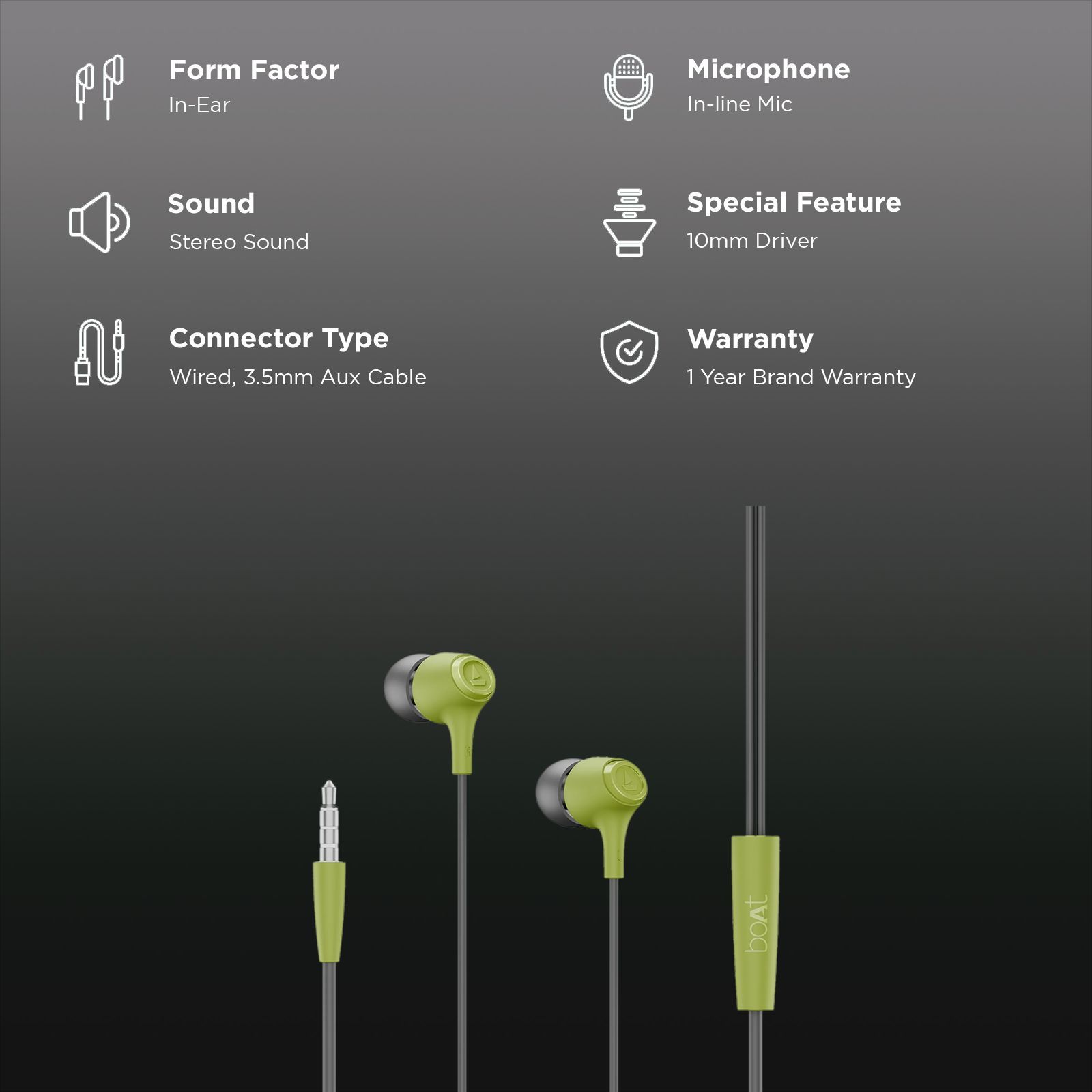 boAt Bassheads 95 Wired Earphone with Mic (3.5mm Connector, In Ear, Spirit Lime)_2